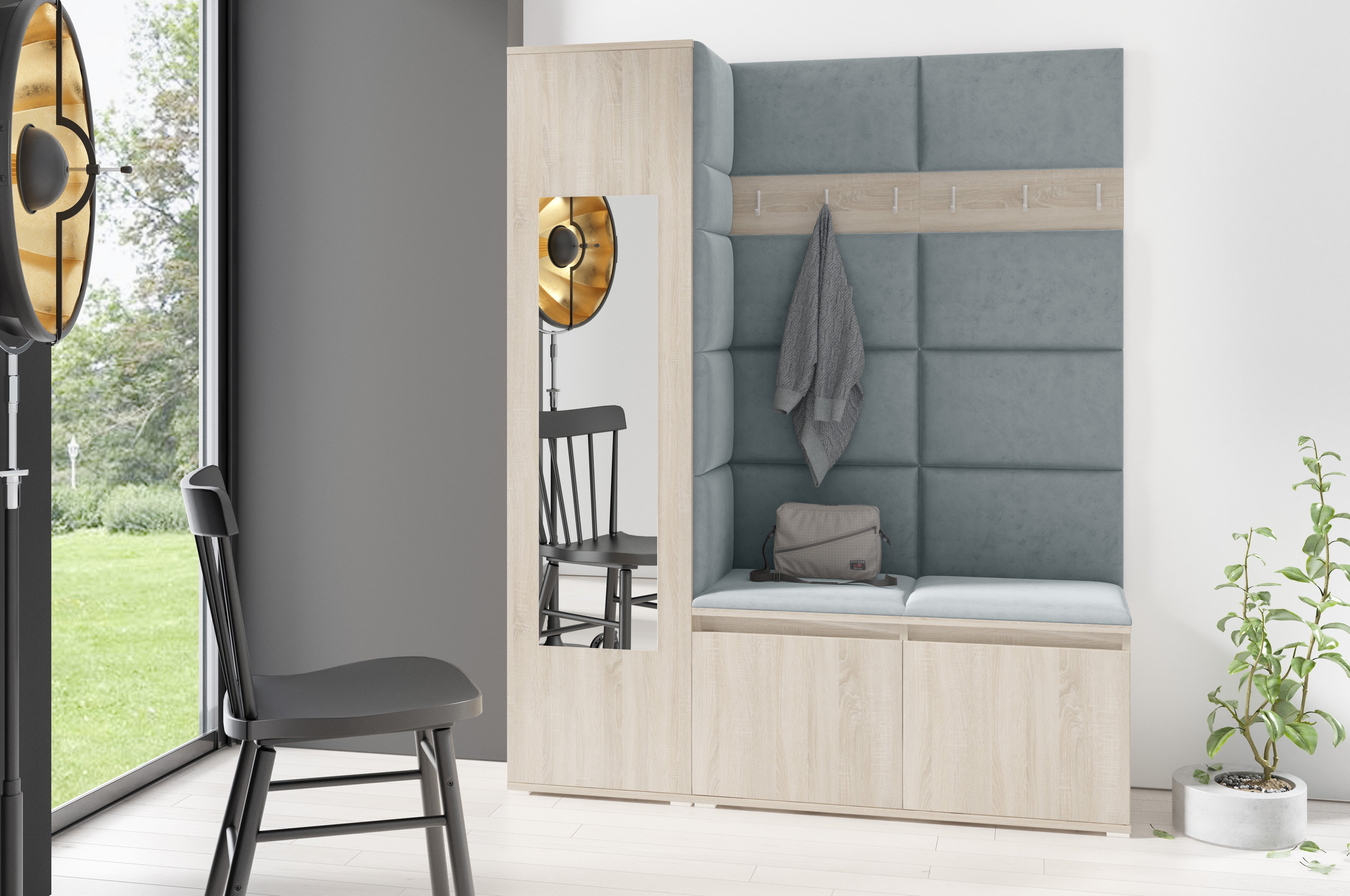 PK Emi 14 Hallway Wardrobe Sonoma - Upholstered Panels in Various Colours