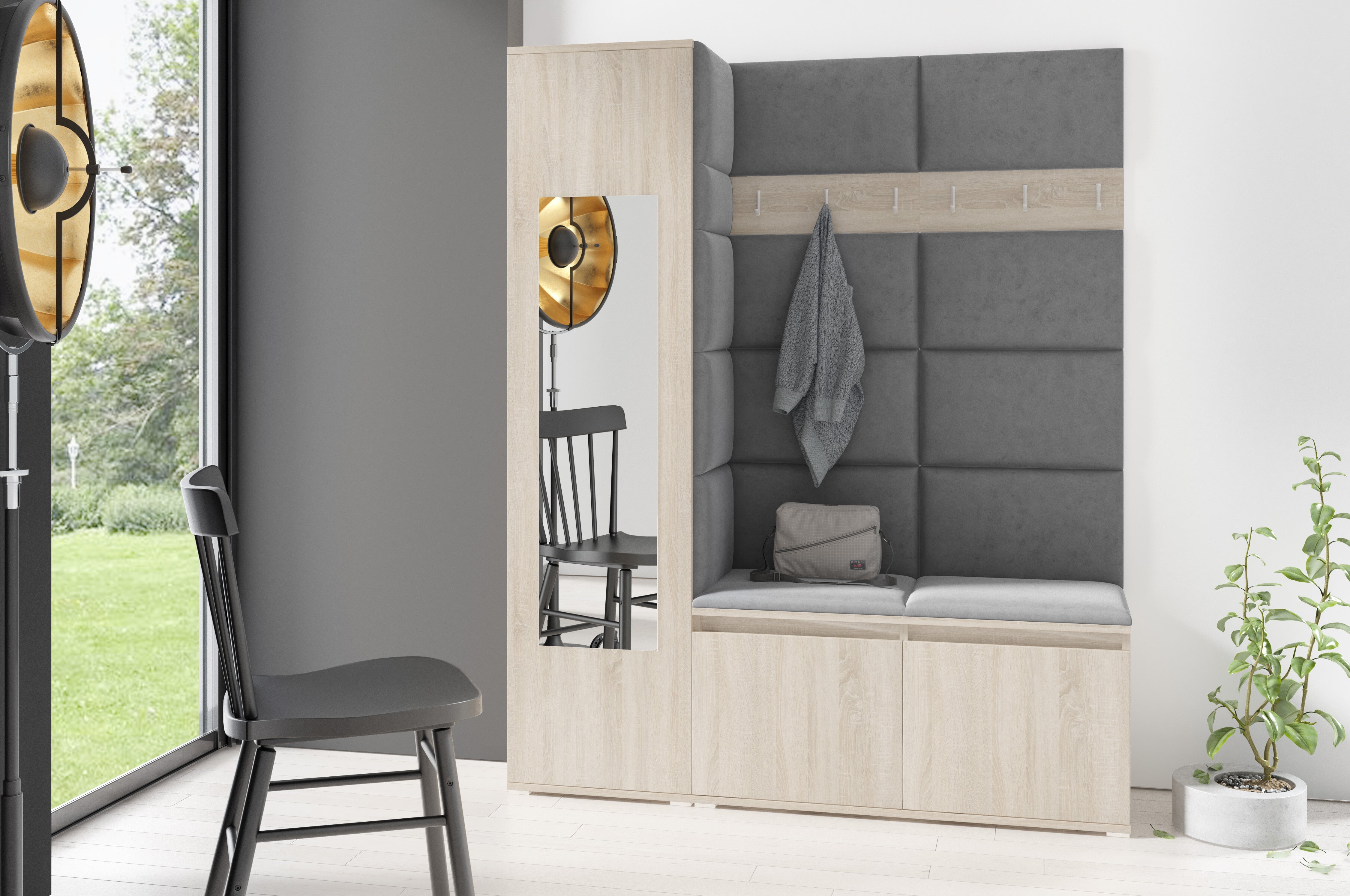 PK Emi 14 Hallway Wardrobe Sonoma - Upholstered Panels in Various Colours