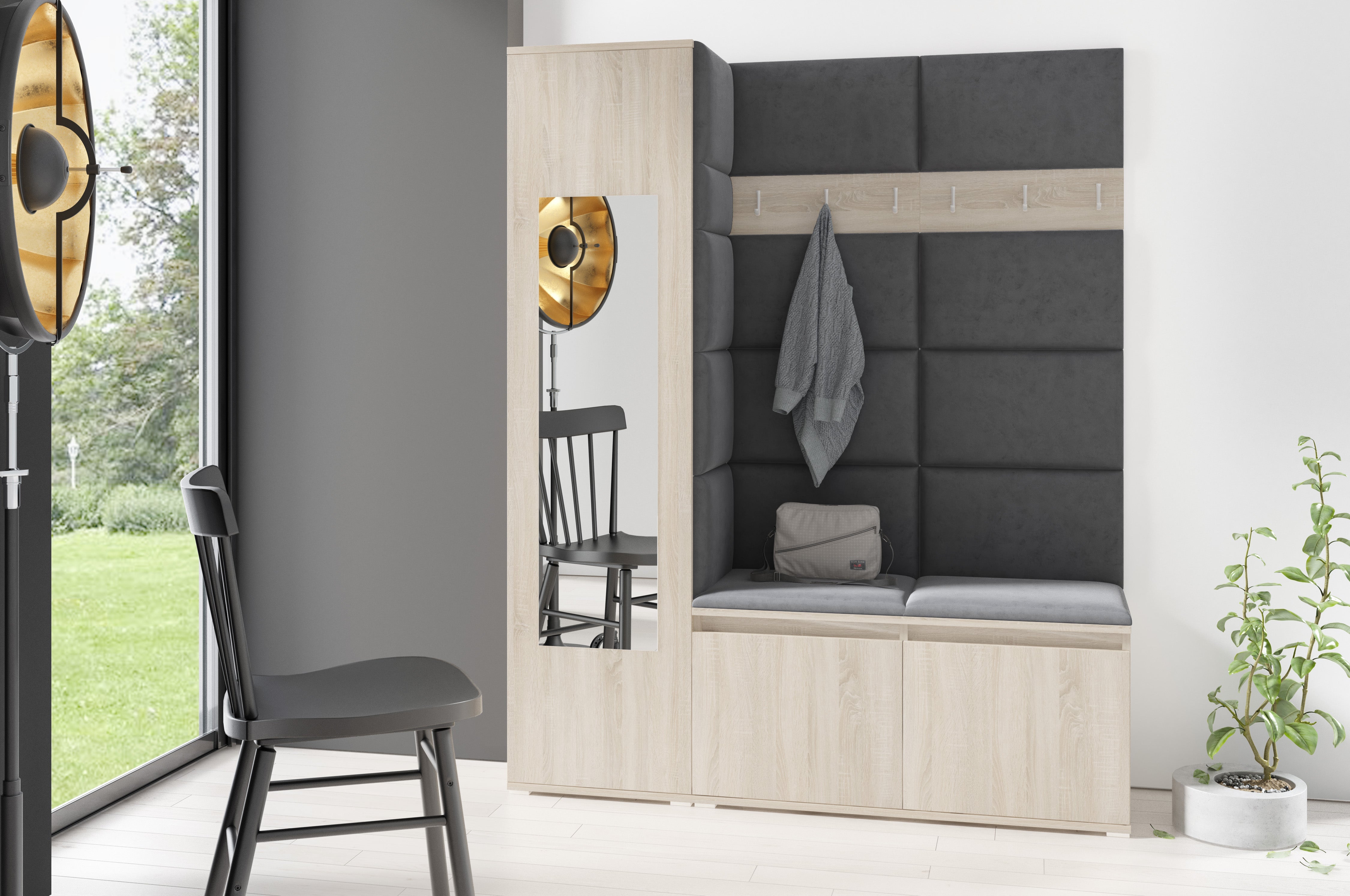 PK Emi 14 Hallway Wardrobe Sonoma - Upholstered Panels in Various Colours