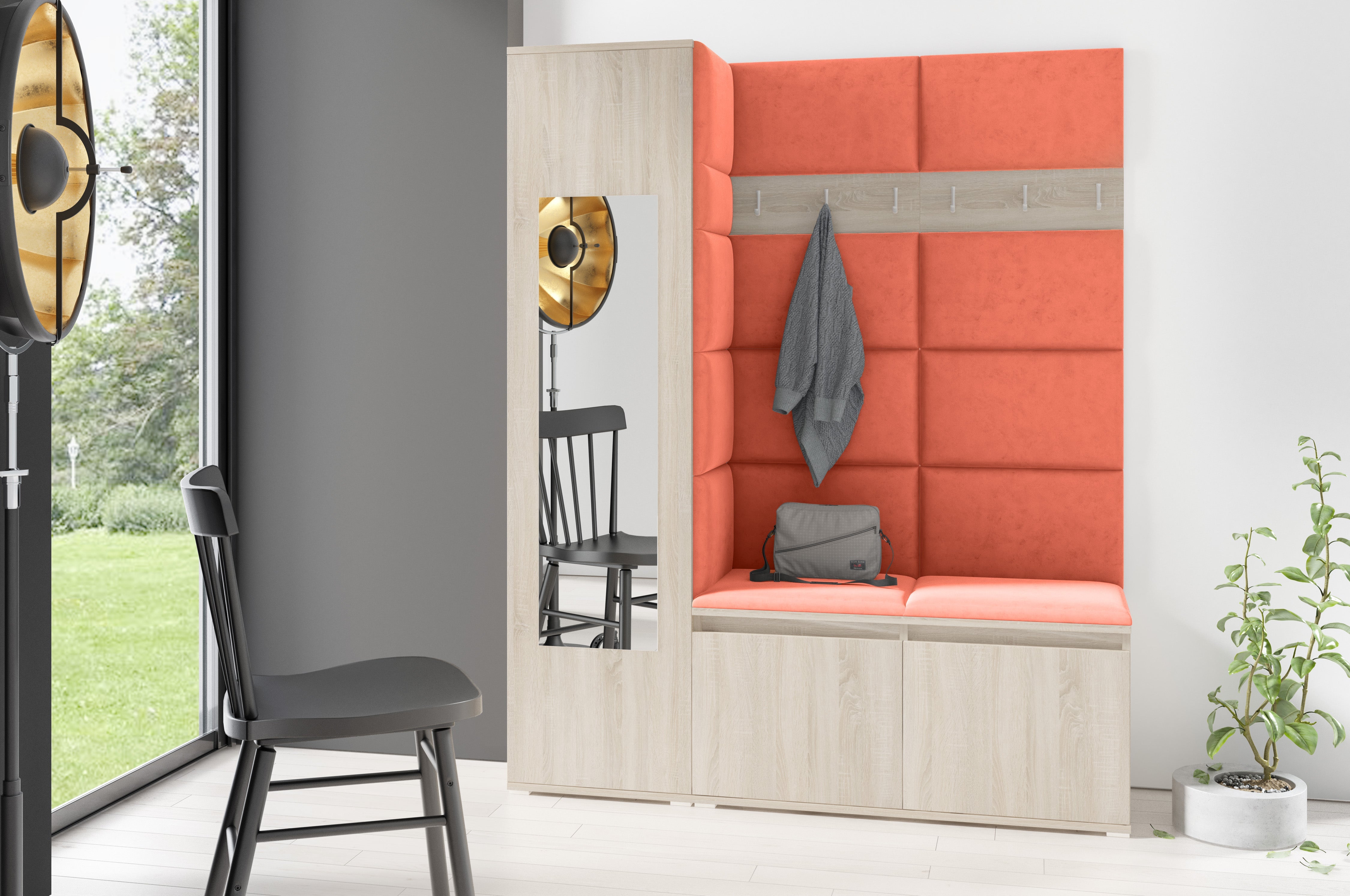 PK Emi 14 Hallway Wardrobe Sonoma - Upholstered Panels in Various Colours