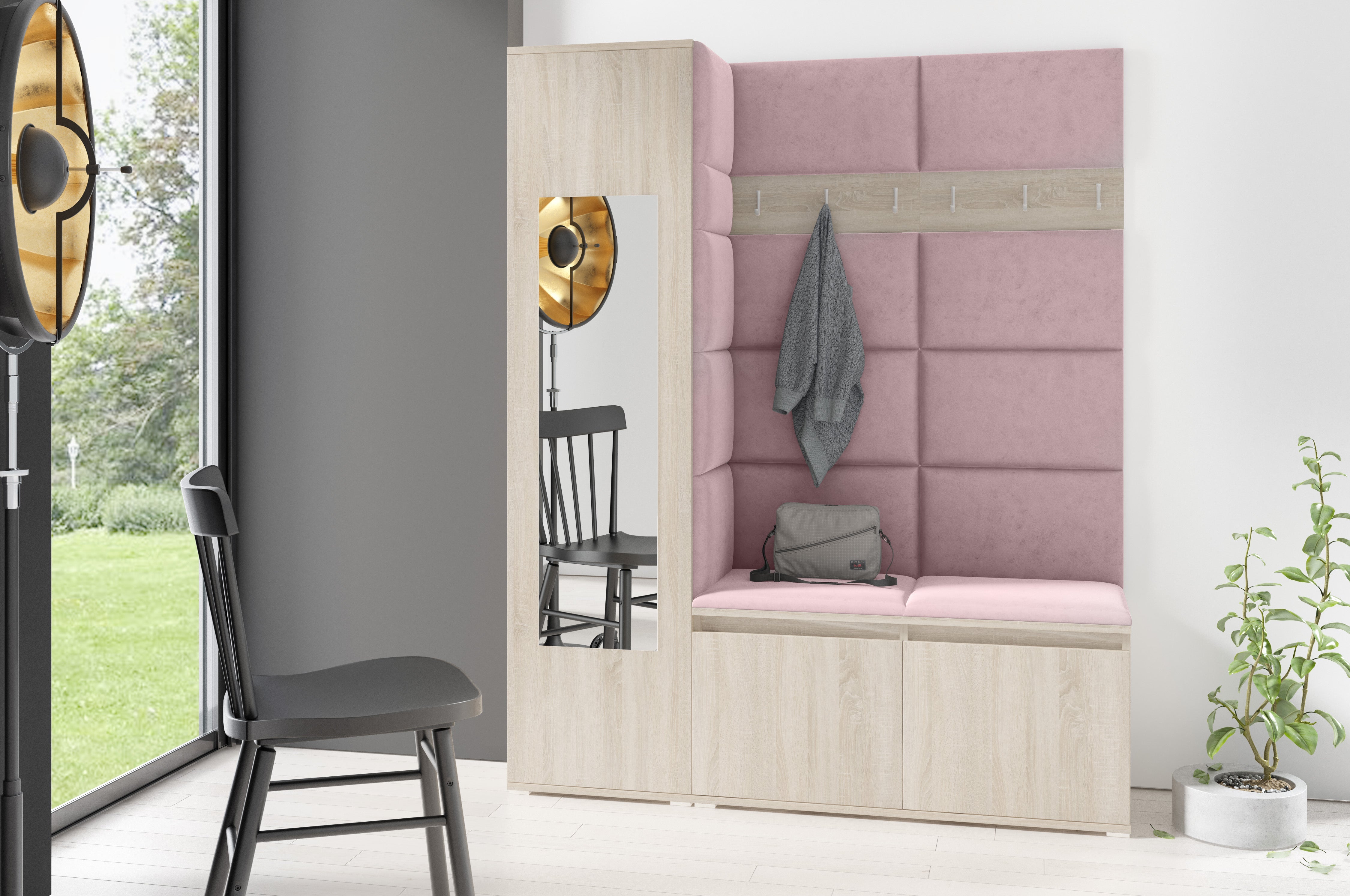 PK Emi 14 Hallway Wardrobe Sonoma - Upholstered Panels in Various Colours