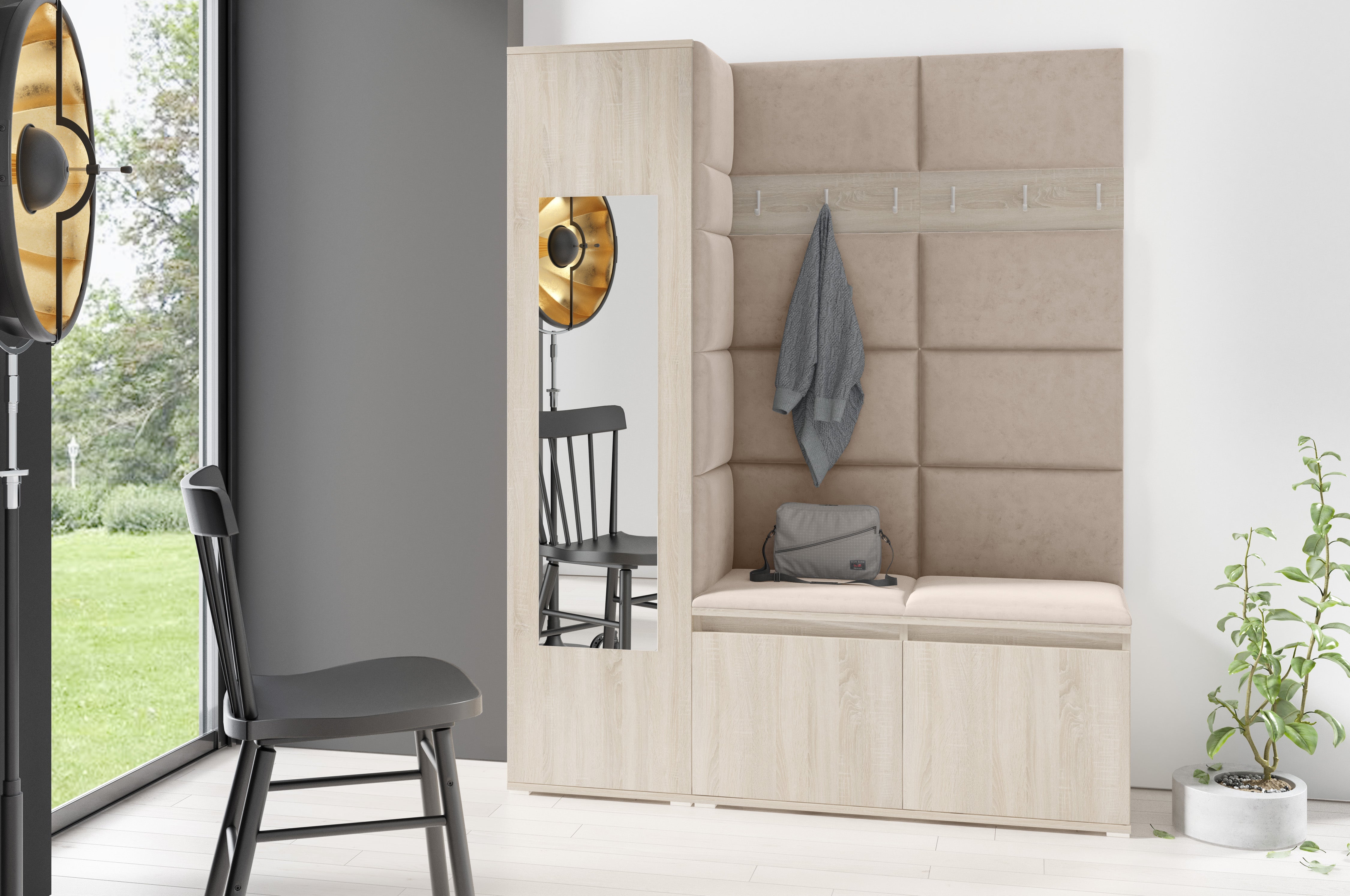 PK Emi 14 Hallway Wardrobe Sonoma - Upholstered Panels in Various Colours