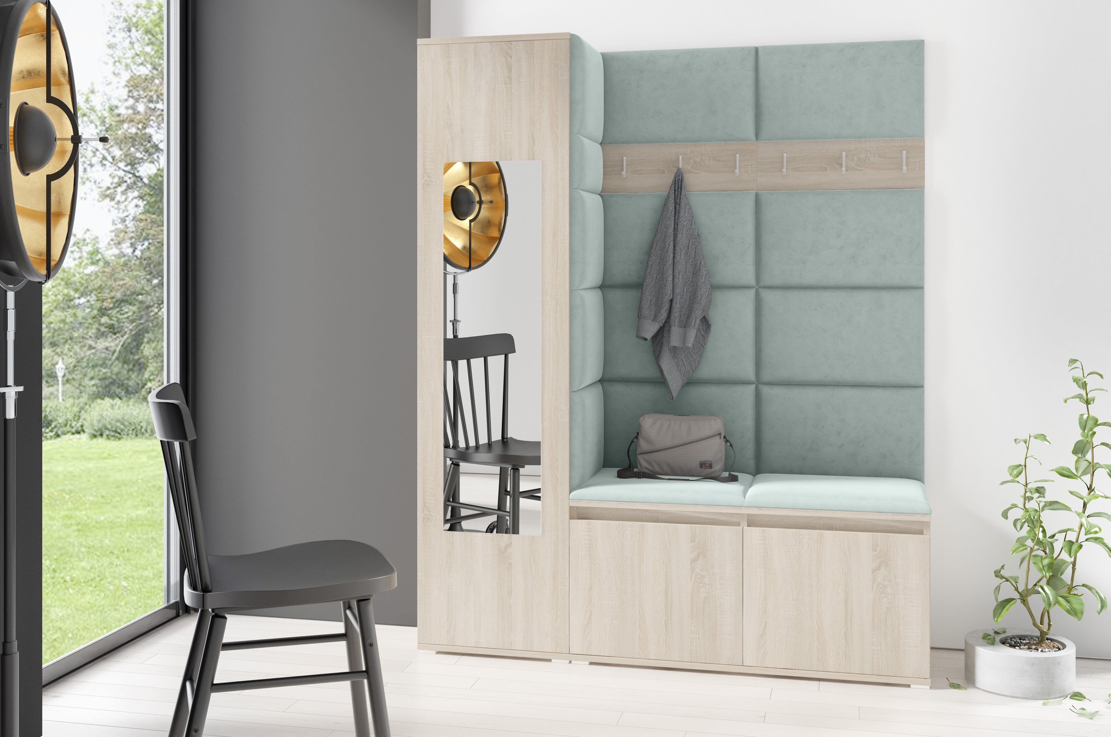 PK Emi 14 Hallway Wardrobe Sonoma - Upholstered Panels in Various Colours