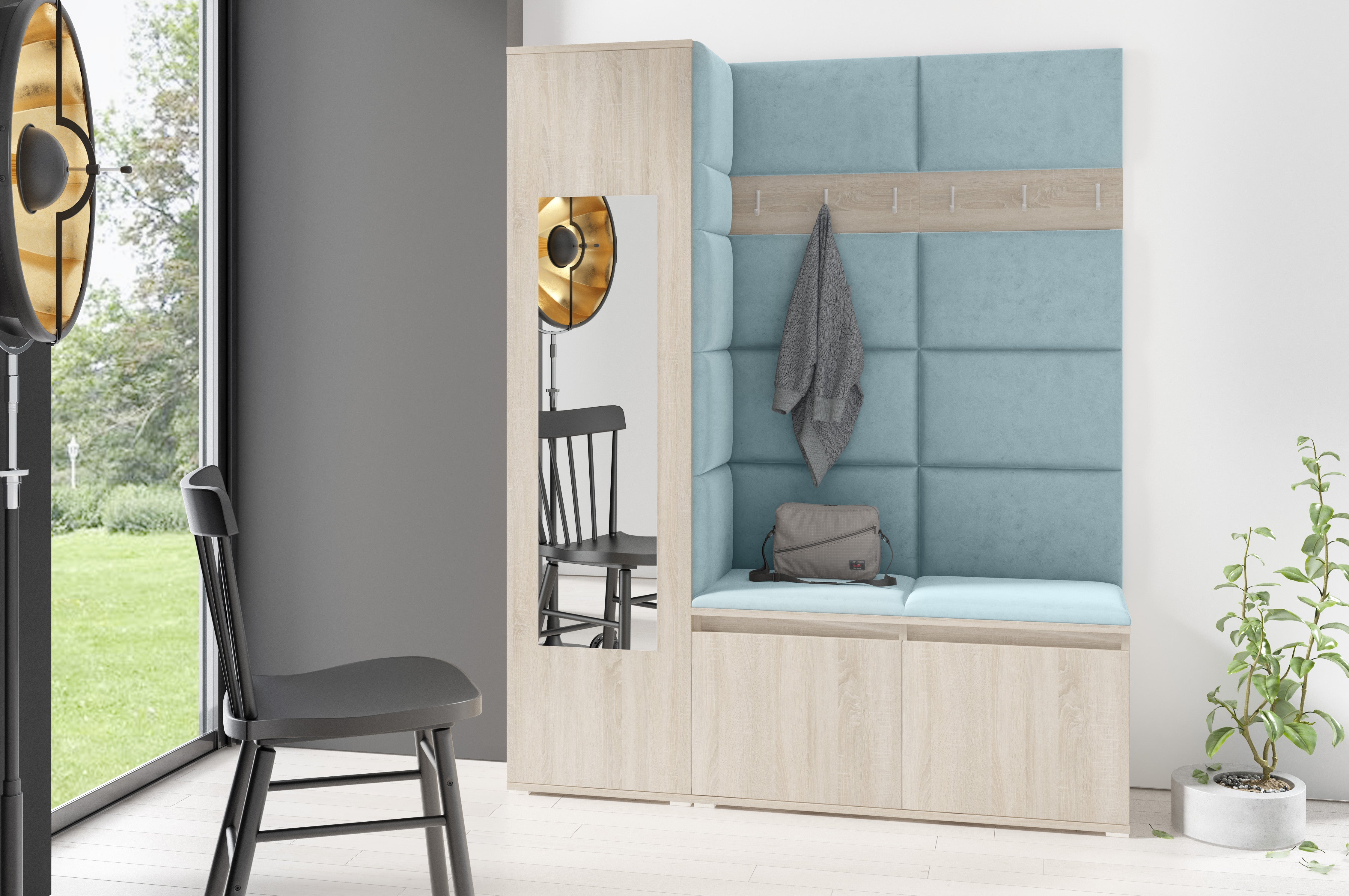 PK Emi 14 Hallway Wardrobe Sonoma - Upholstered Panels in Various Colours