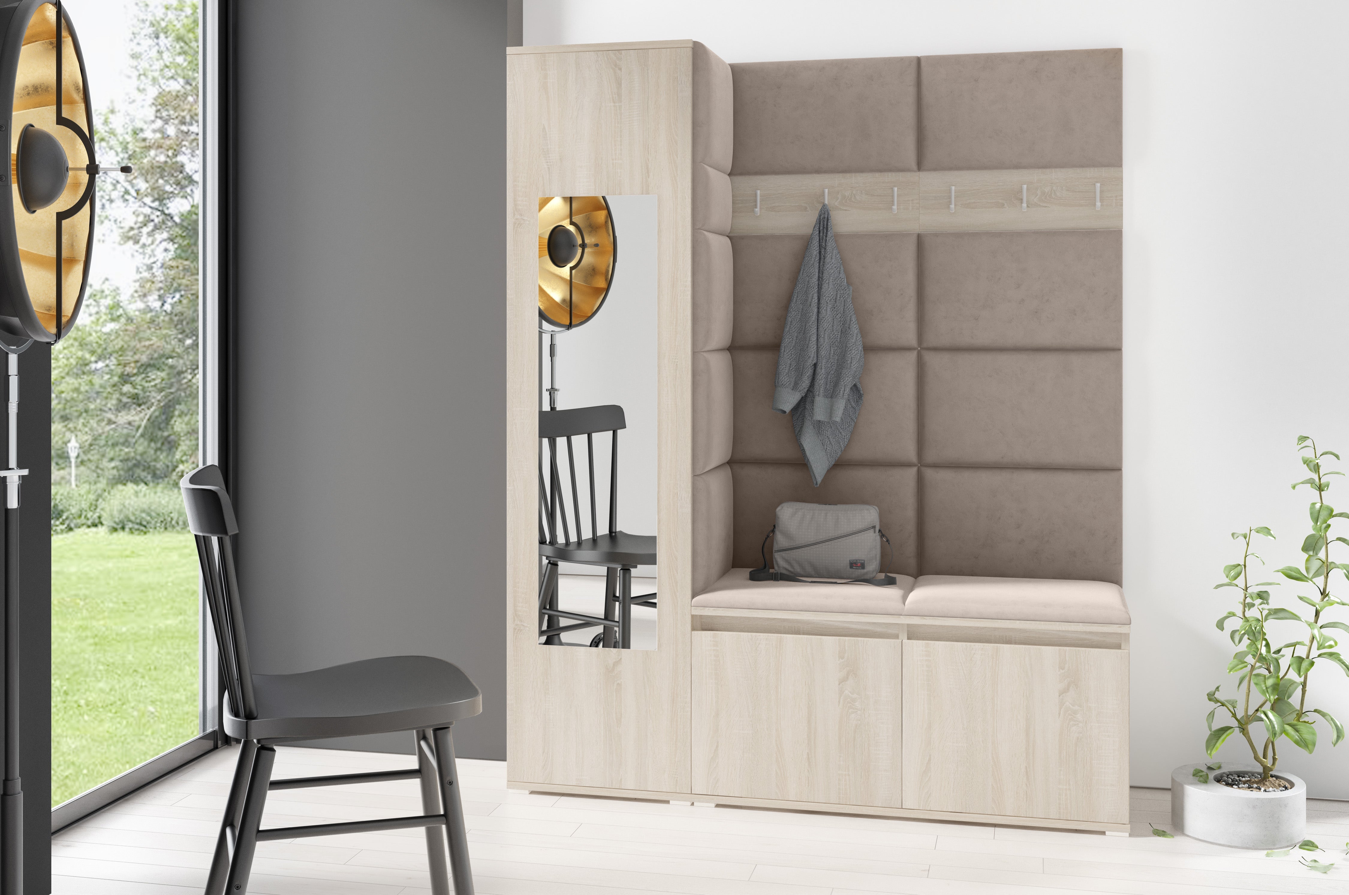 PK Emi 14 Hallway Wardrobe Sonoma - Upholstered Panels in Various Colours