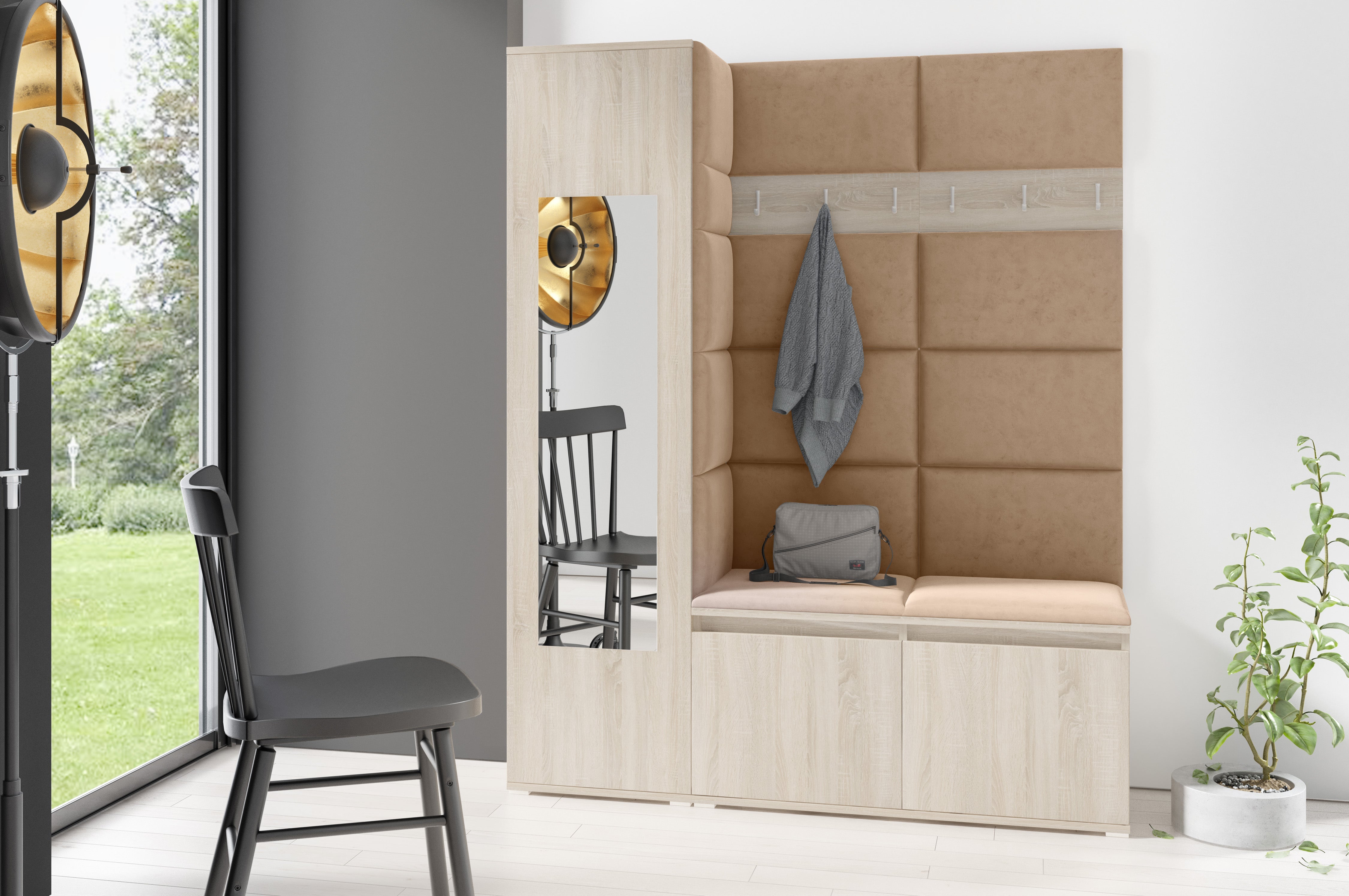 PK Emi 14 Hallway Wardrobe Sonoma - Upholstered Panels in Various Colours