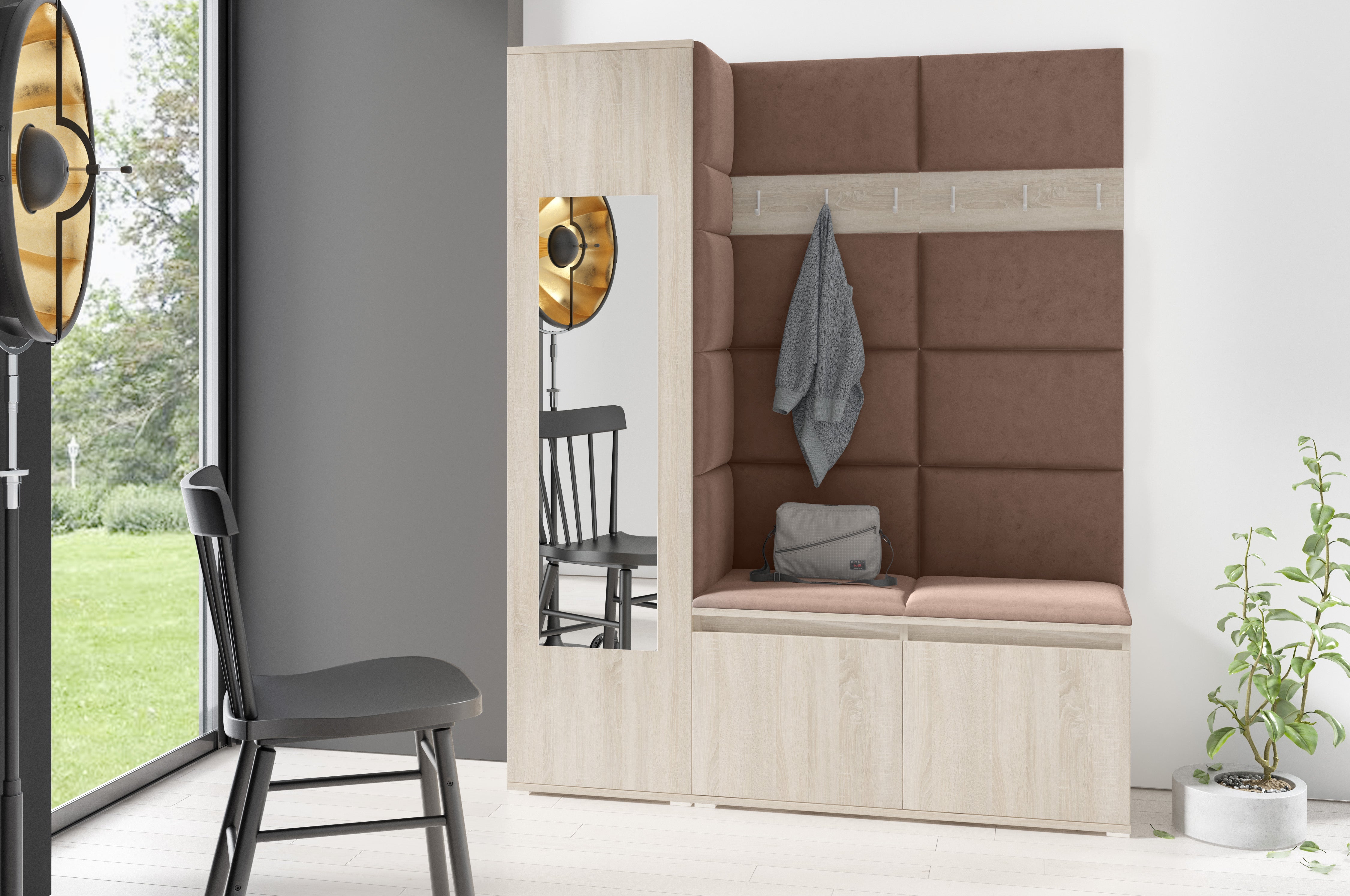 PK Emi 14 Hallway Wardrobe Sonoma - Upholstered Panels in Various Colours