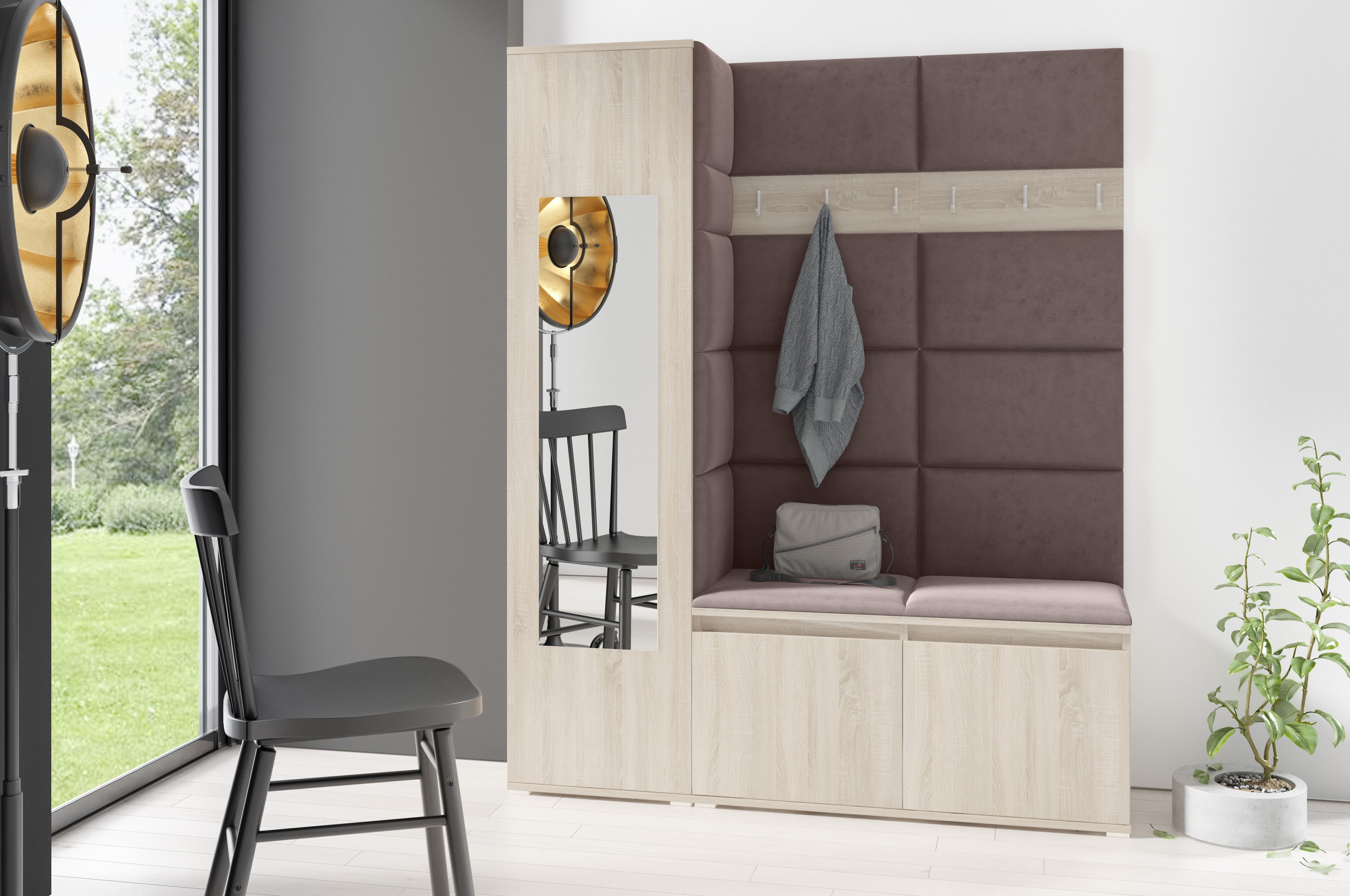 PK Emi 14 Hallway Wardrobe Sonoma - Upholstered Panels in Various Colours