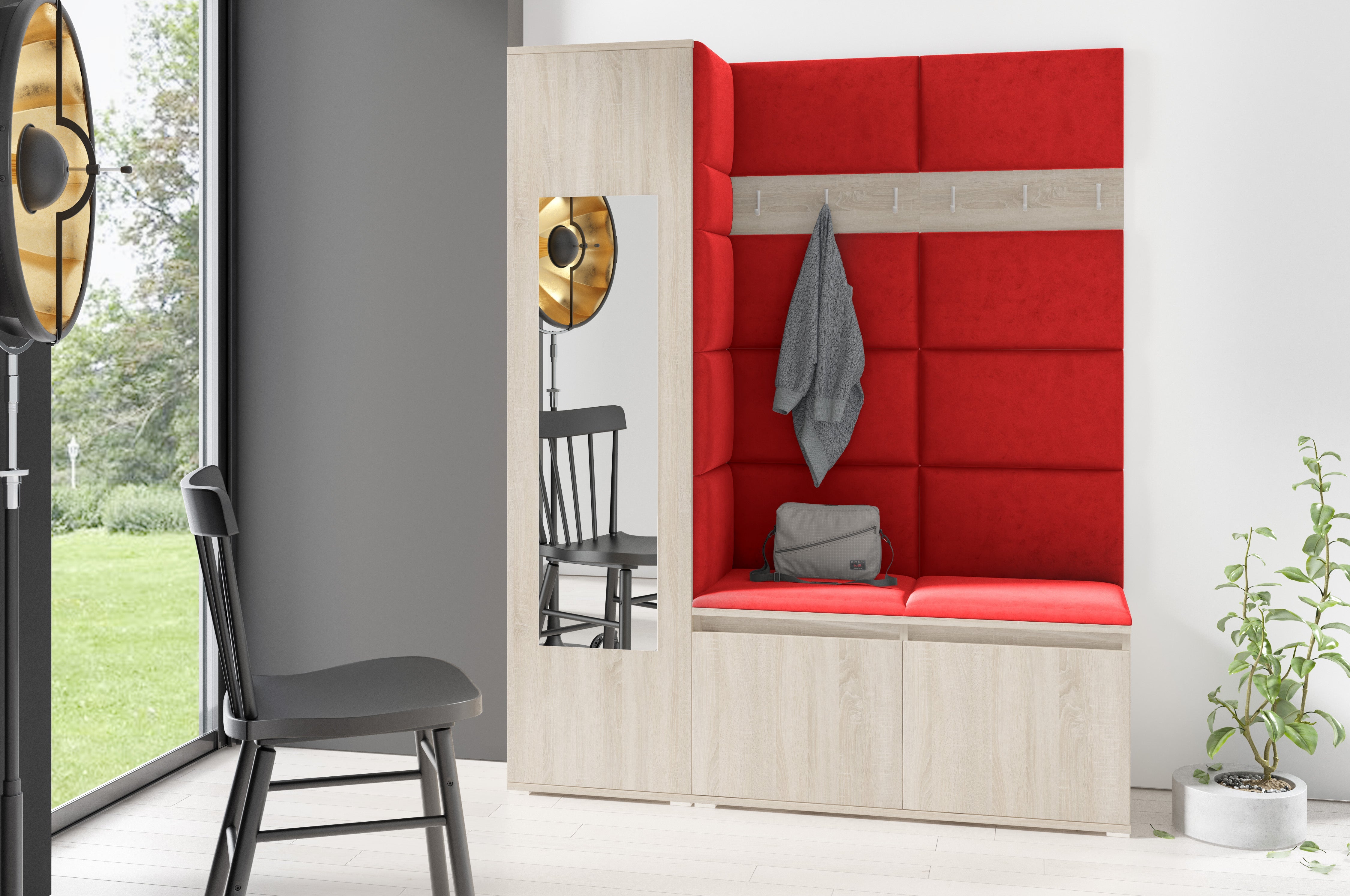 PK Emi 14 Hallway Wardrobe Sonoma - Upholstered Panels in Various Colours
