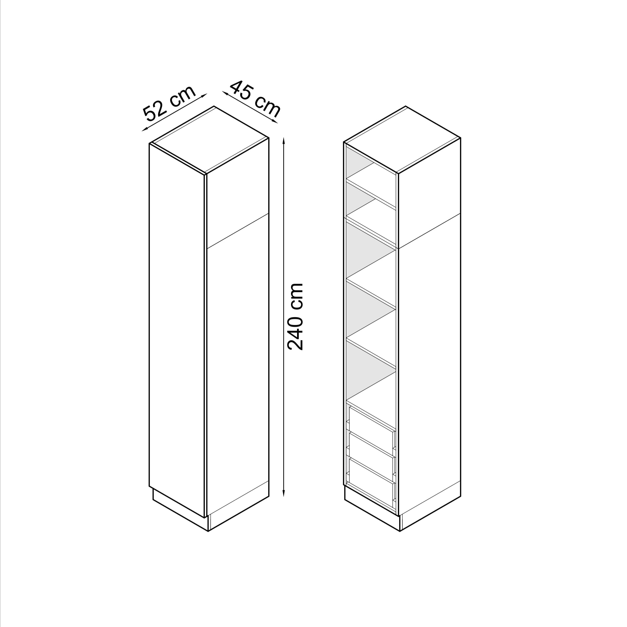 SLEEP VARIA 1-türiger Kleiderschrank mit Schubladen und Einlegeböden 45 cm - Eiche geölt/Eiche geölt