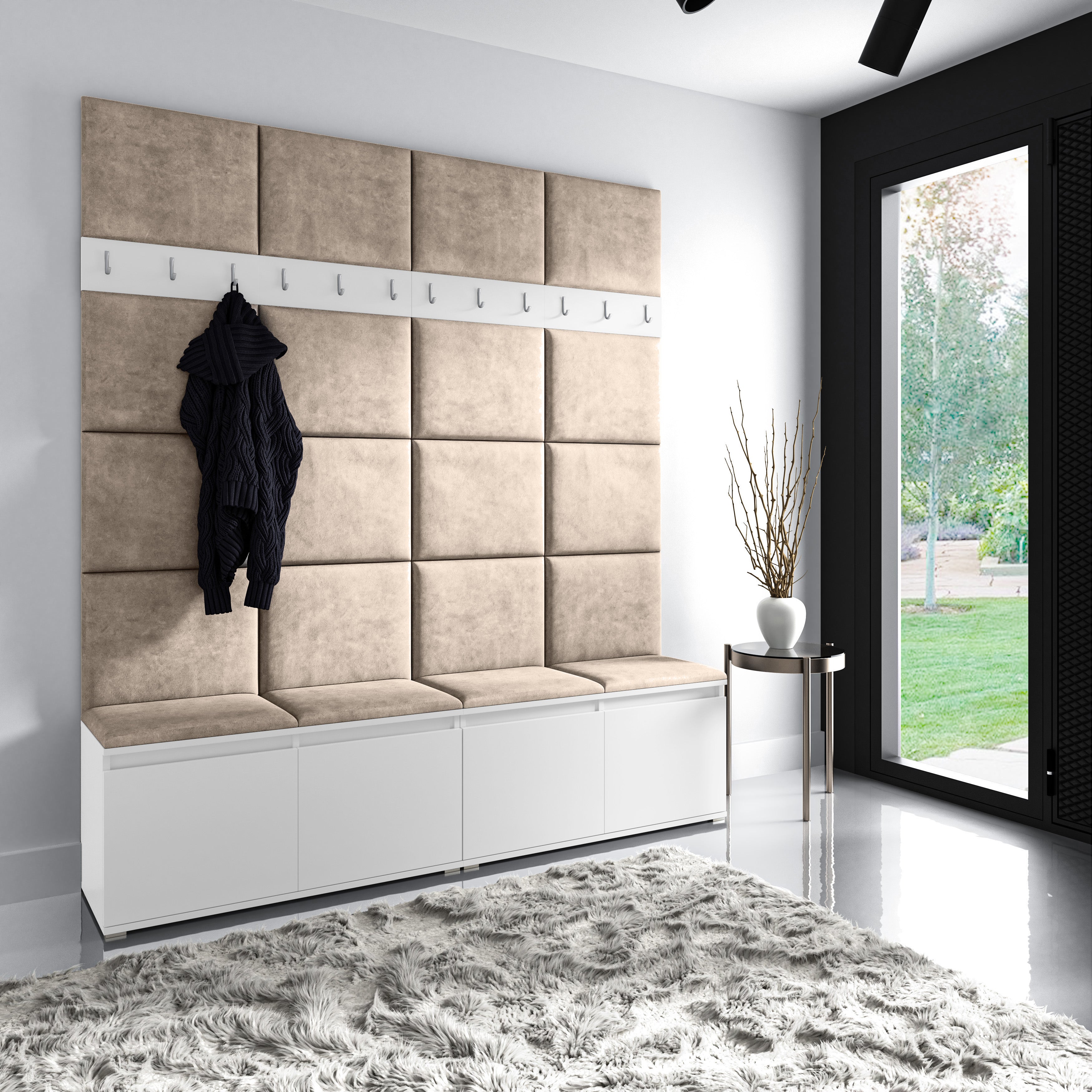 PK Emi 4 Hallway Wardrobe White - Upholstered Panels in Various Colours