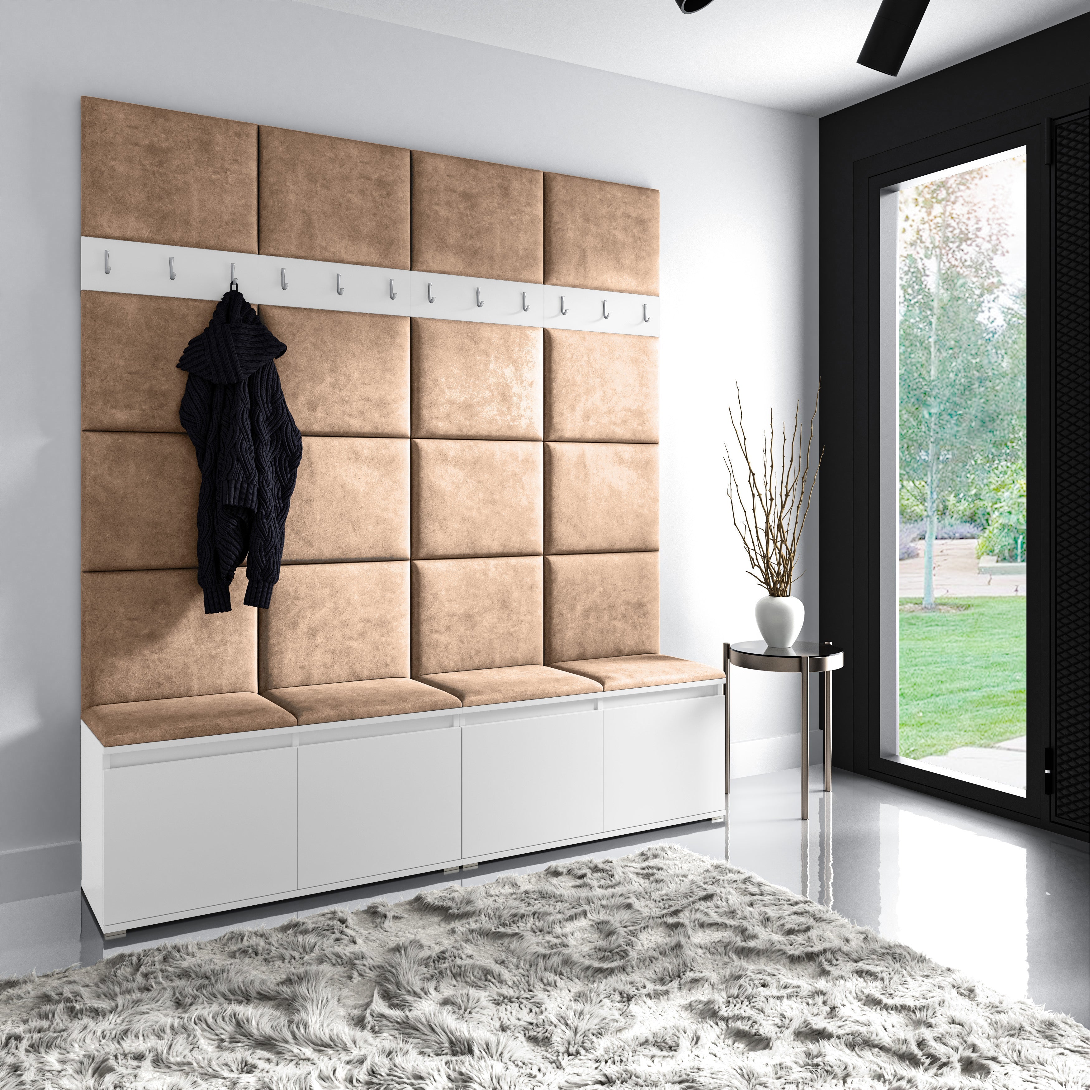 PK Emi 4 Hallway Wardrobe White - Upholstered Panels in Various Colours