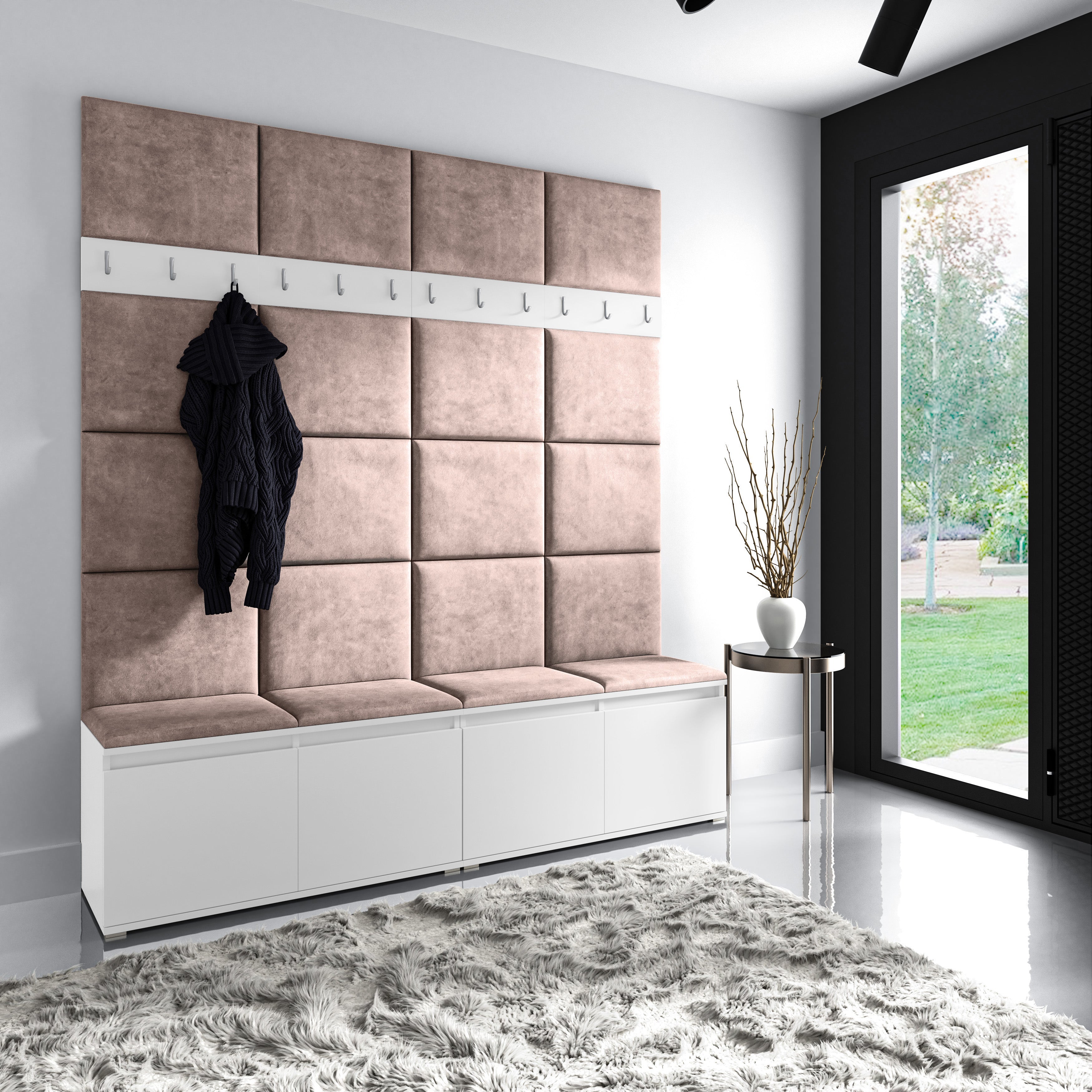 PK Emi 4 Hallway Wardrobe White - Upholstered Panels in Various Colours