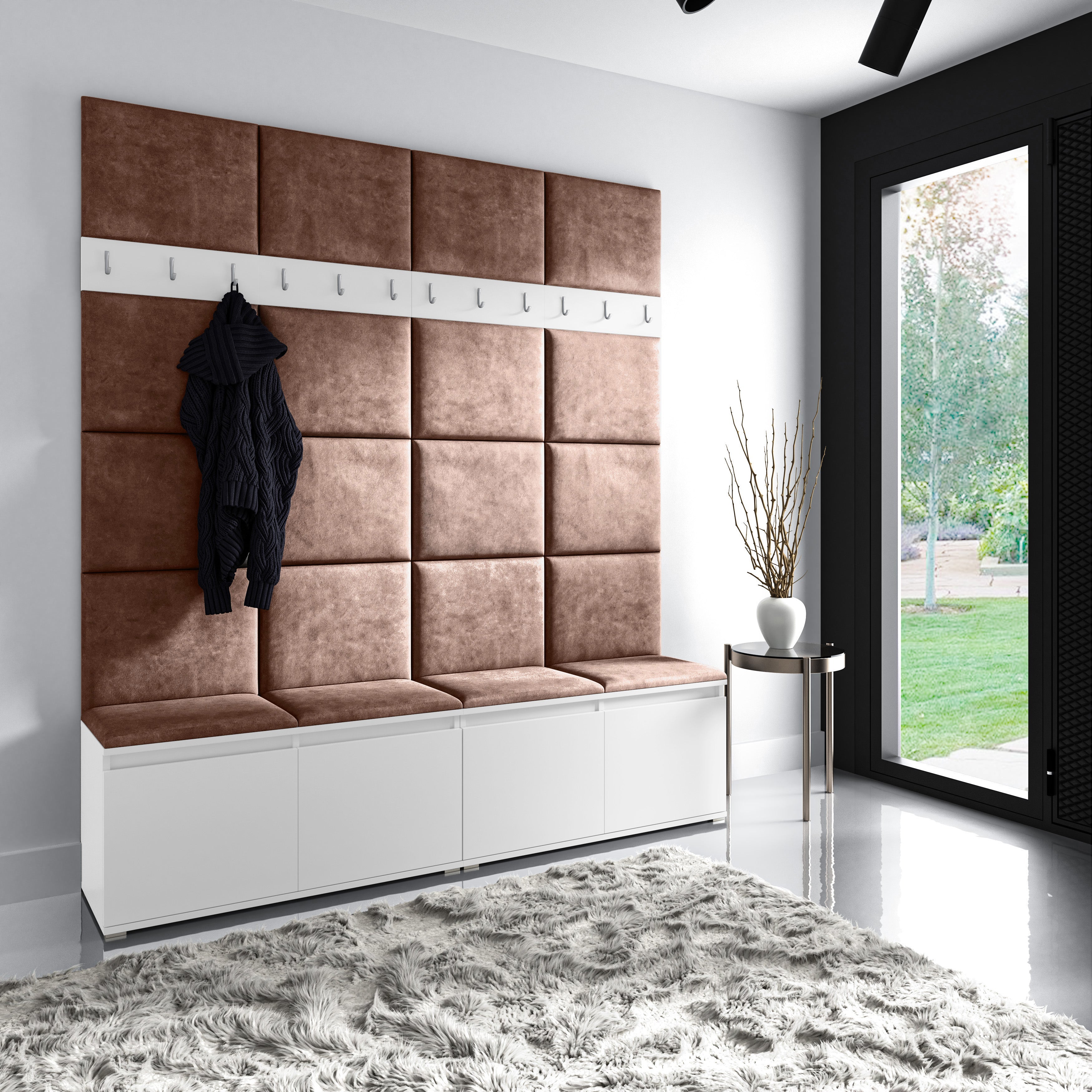 PK Emi 4 Hallway Wardrobe White - Upholstered Panels in Various Colours