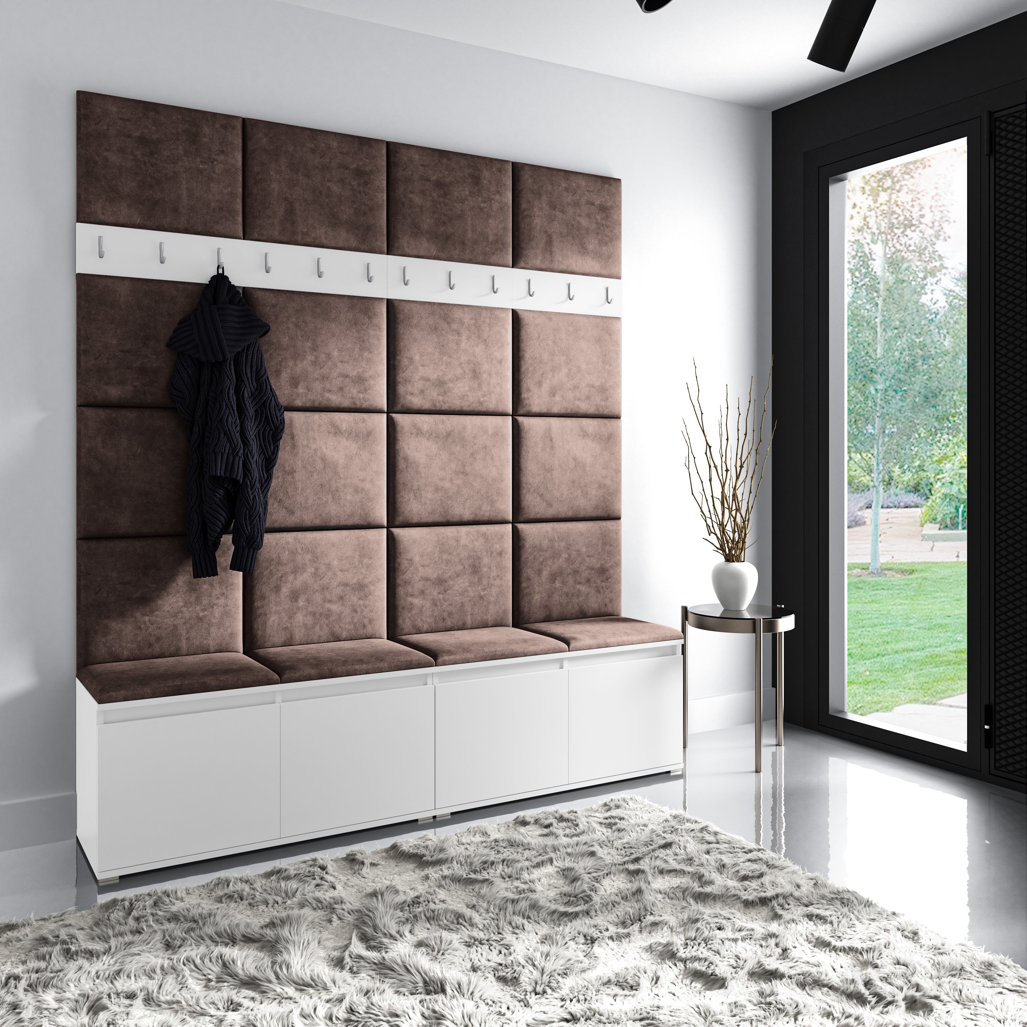 PK Emi 4 Hallway Wardrobe White - Upholstered Panels in Various Colours