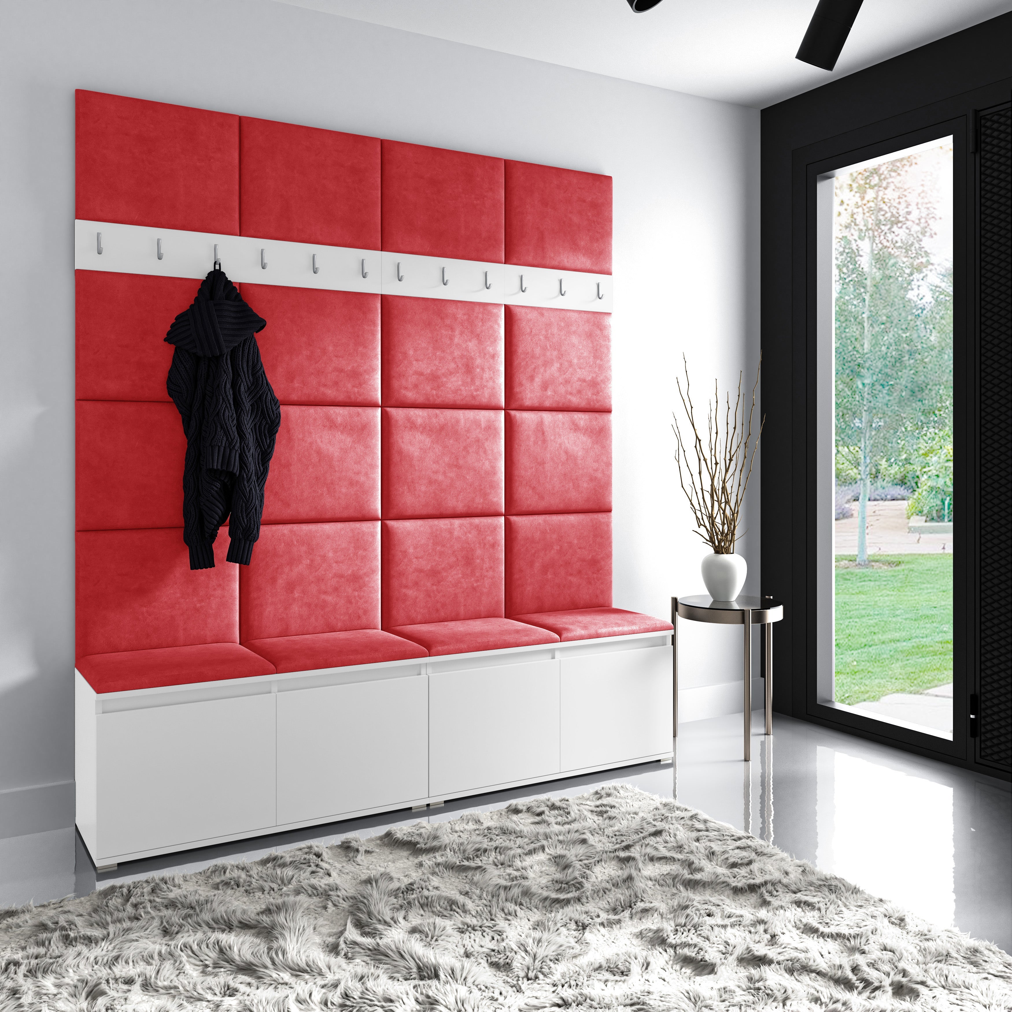 PK Emi 4 Hallway Wardrobe White - Upholstered Panels in Various Colours