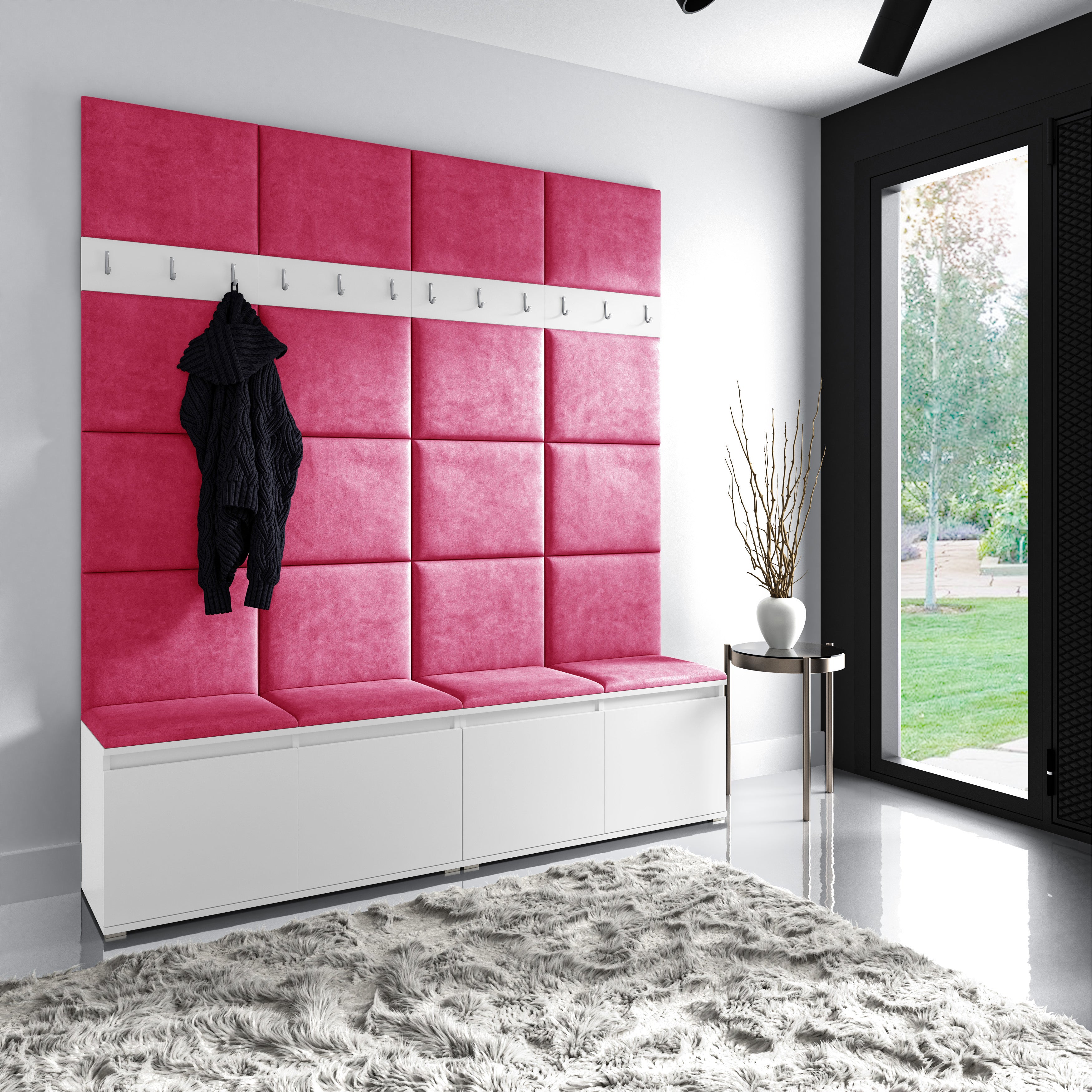 PK Emi 4 Hallway Wardrobe White - Upholstered Panels in Various Colours