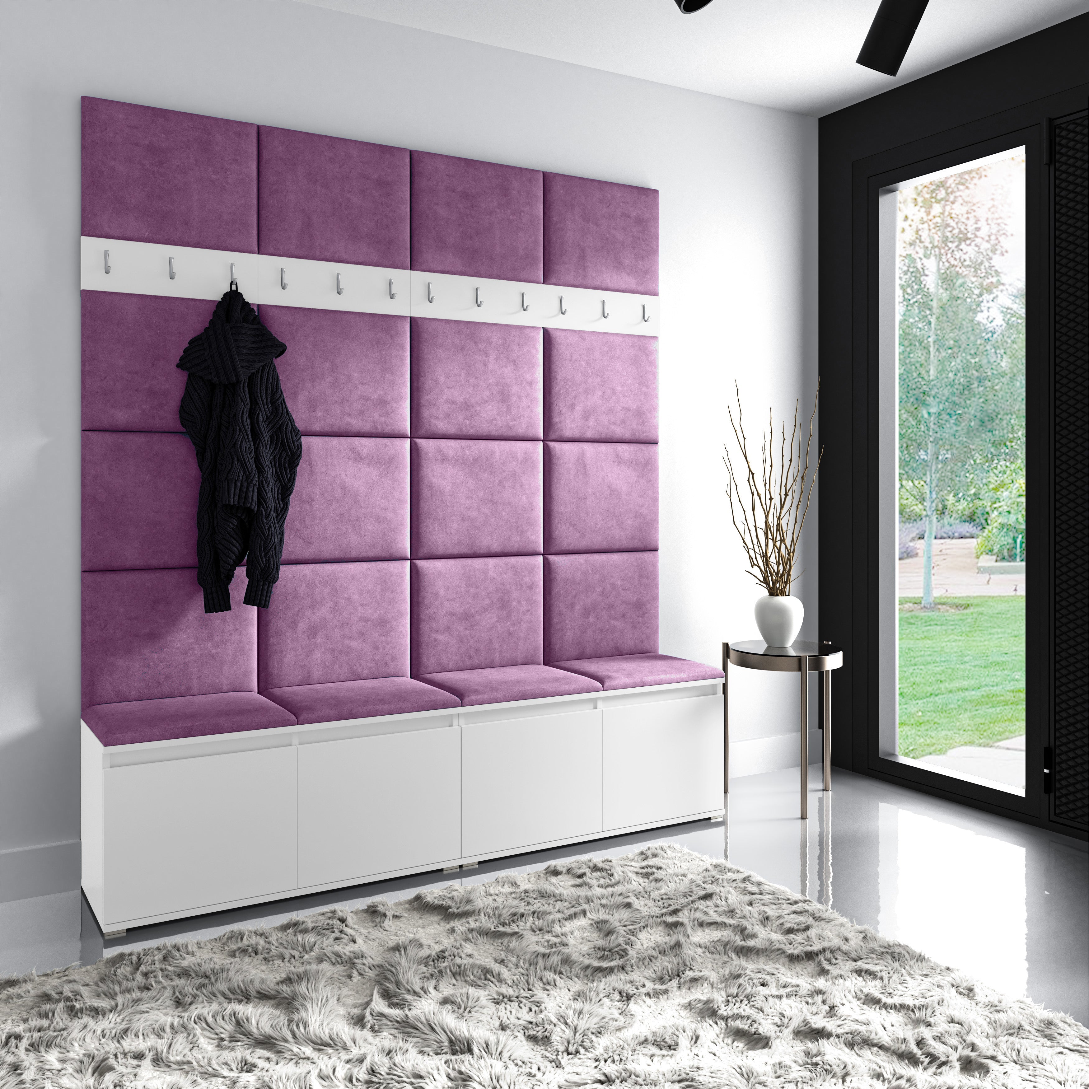 PK Emi 4 Hallway Wardrobe White - Upholstered Panels in Various Colours