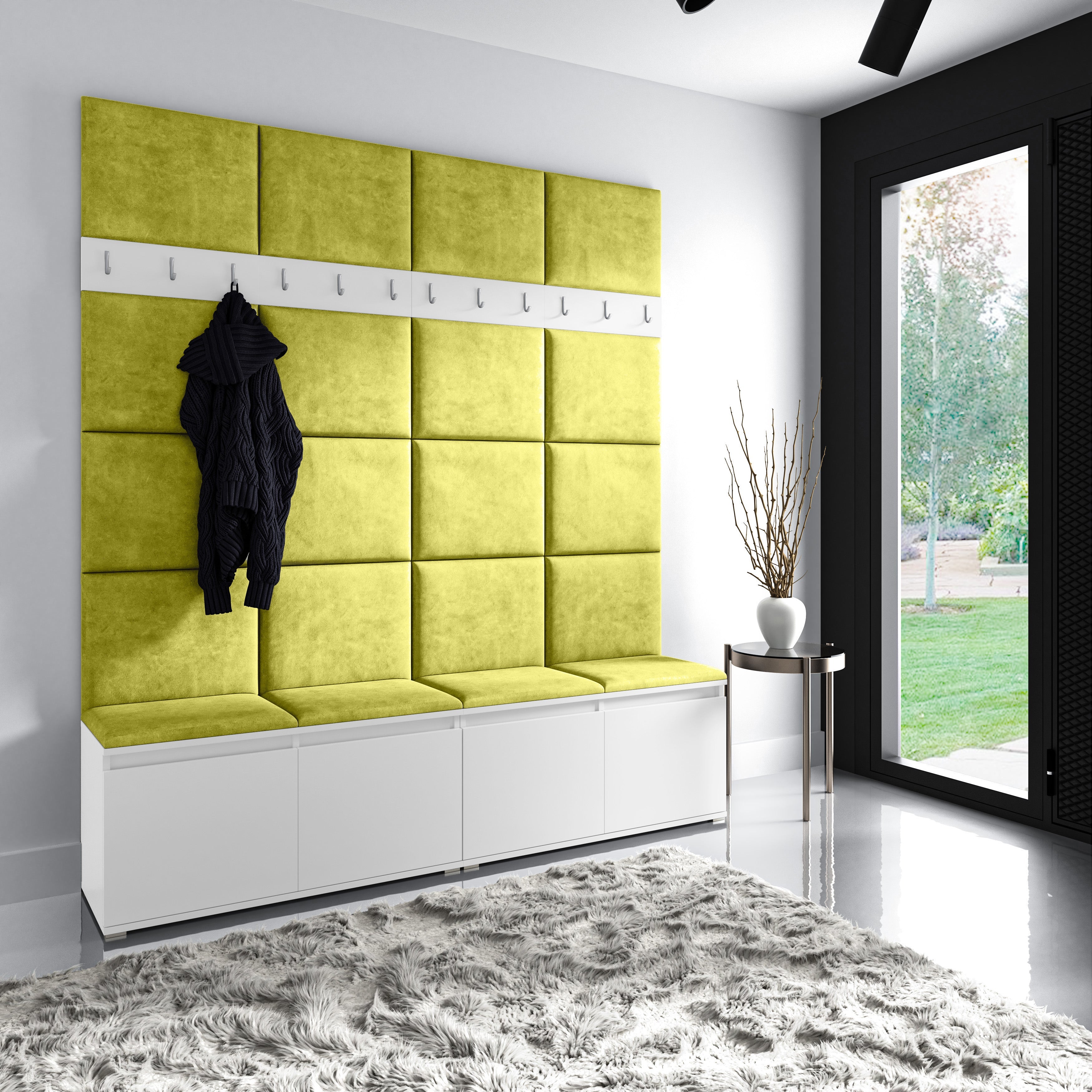 PK Emi 4 Hallway Wardrobe White - Upholstered Panels in Various Colours