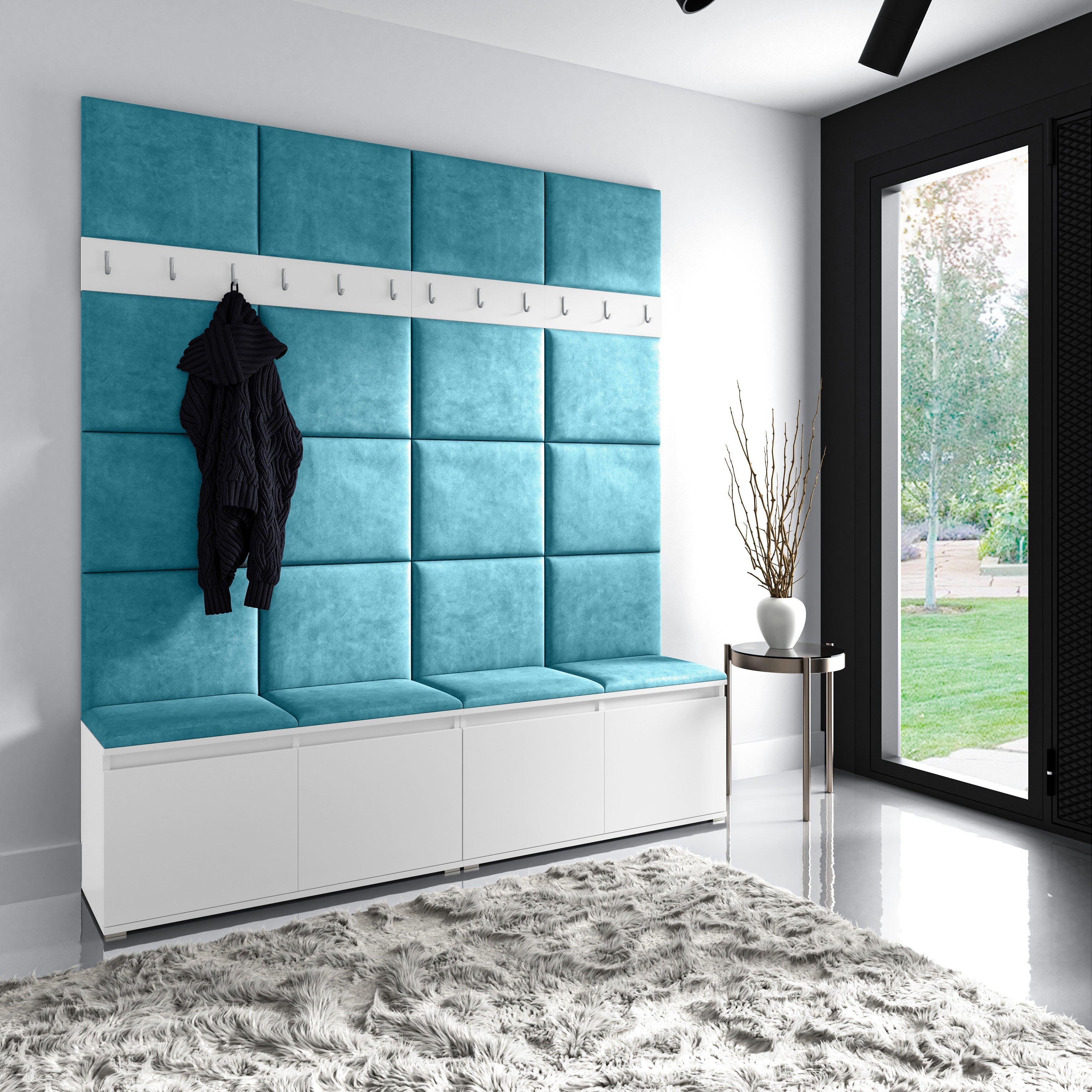 PK Emi 4 Hallway Wardrobe White - Upholstered Panels in Various Colours