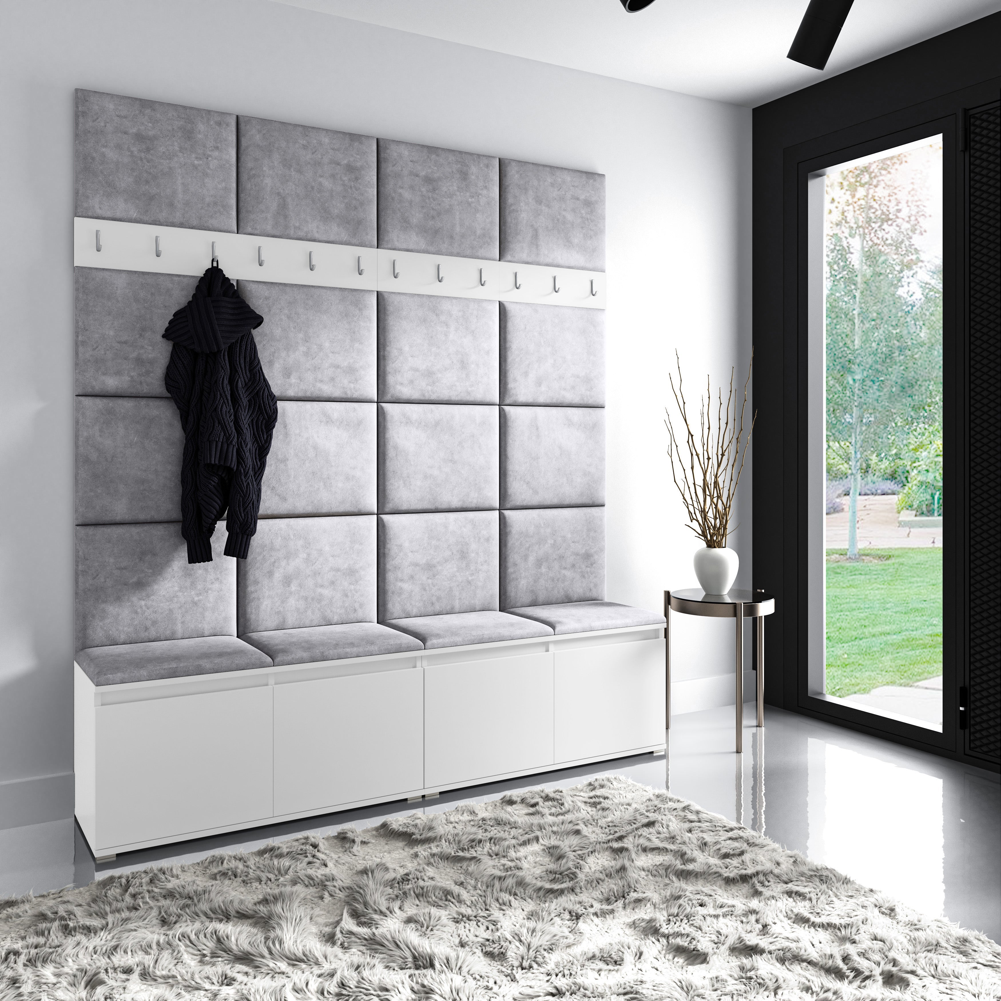 PK Emi 4 Hallway Wardrobe White - Upholstered Panels in Various Colours