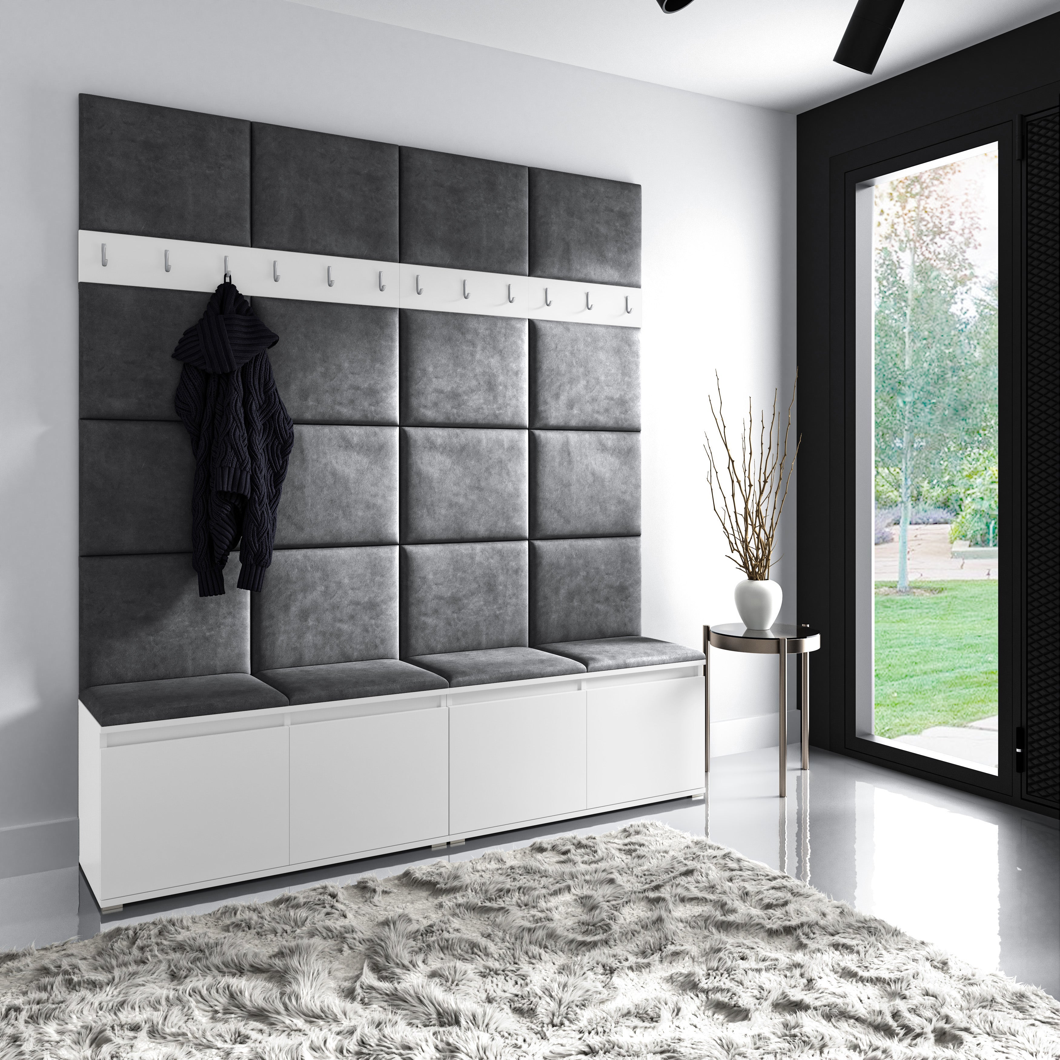 PK Emi 4 Hallway Wardrobe White - Upholstered Panels in Various Colours