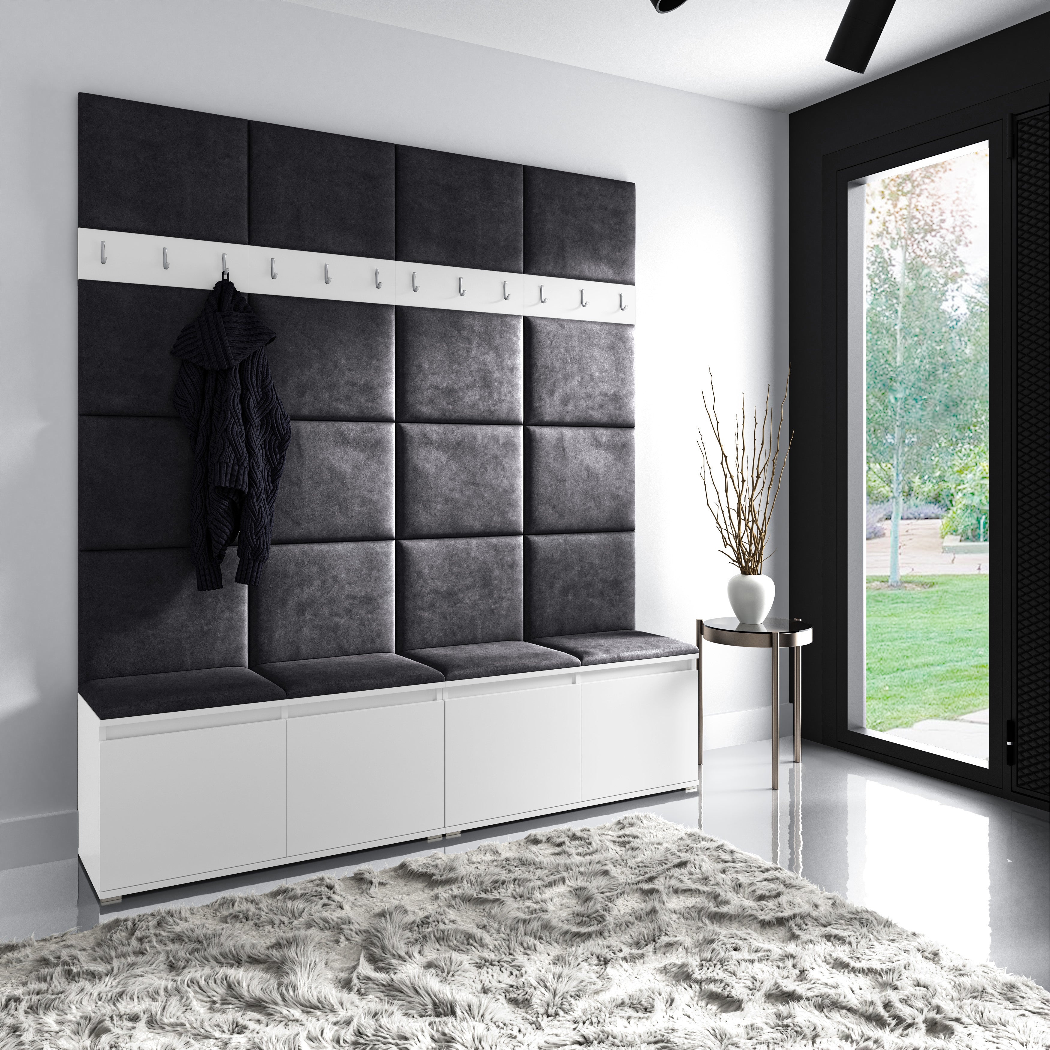 PK Emi 4 Hallway Wardrobe White - Upholstered Panels in Various Colours