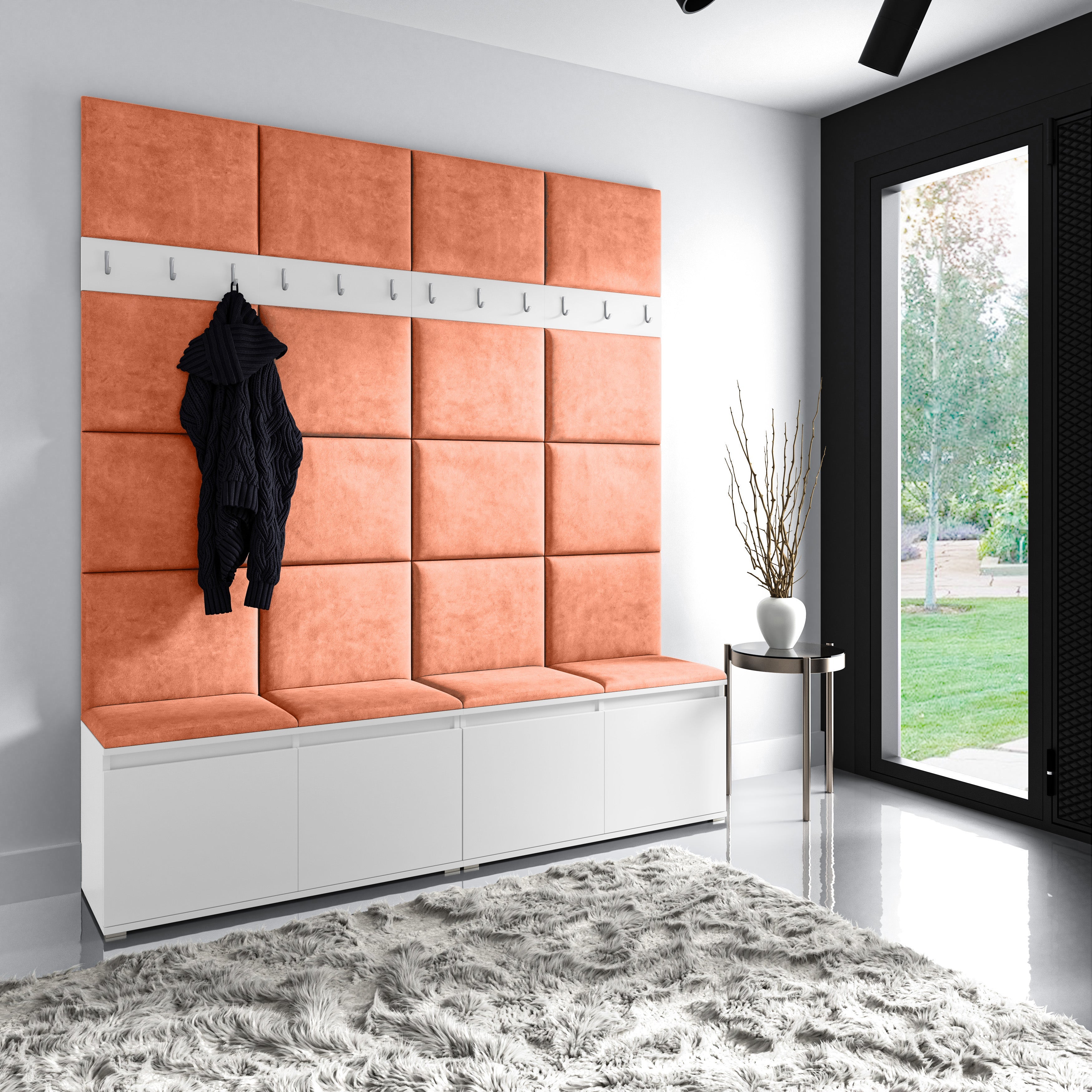 PK Emi 4 Hallway Wardrobe White - Upholstered Panels in Various Colours