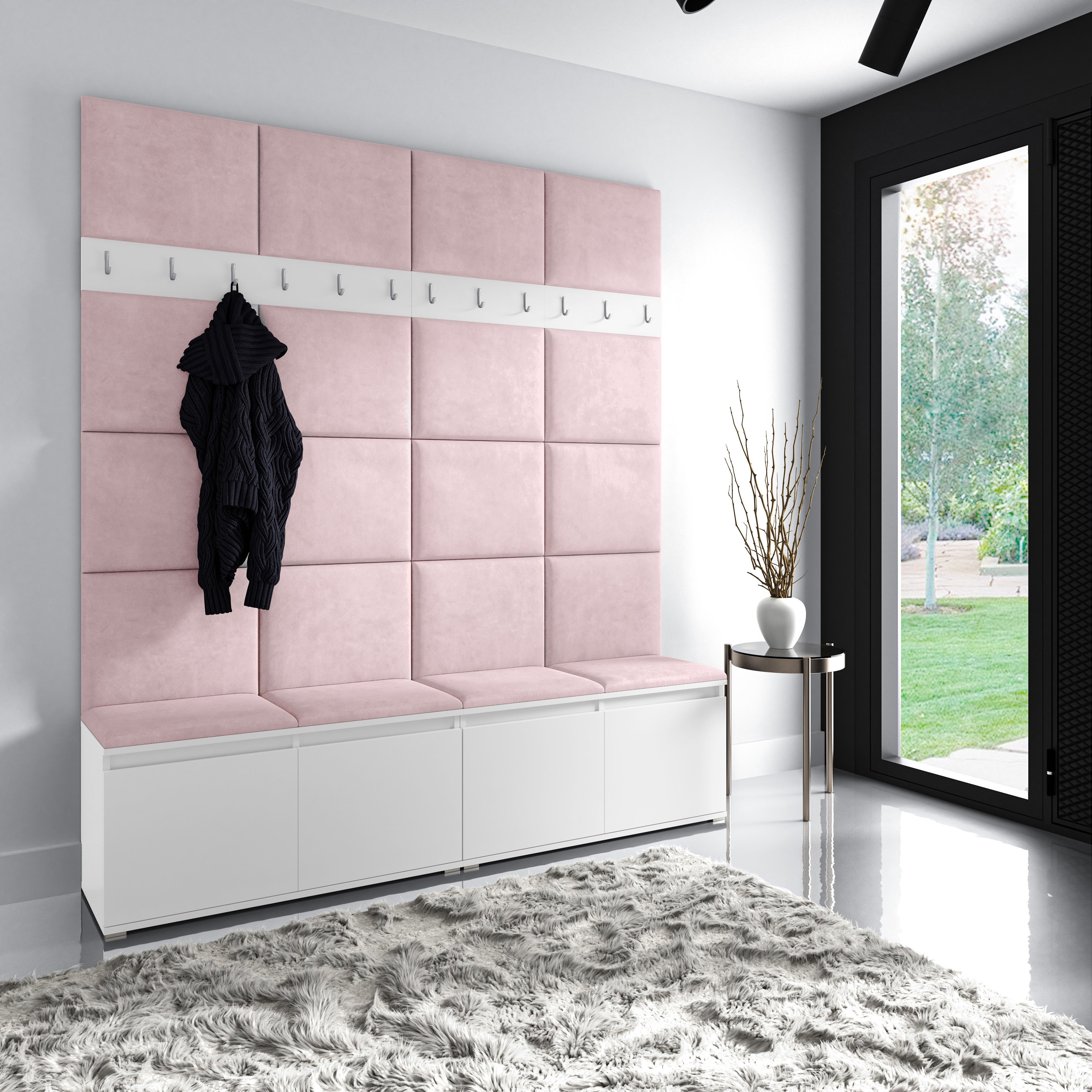 PK Emi 4 Hallway Wardrobe White - Upholstered Panels in Various Colours