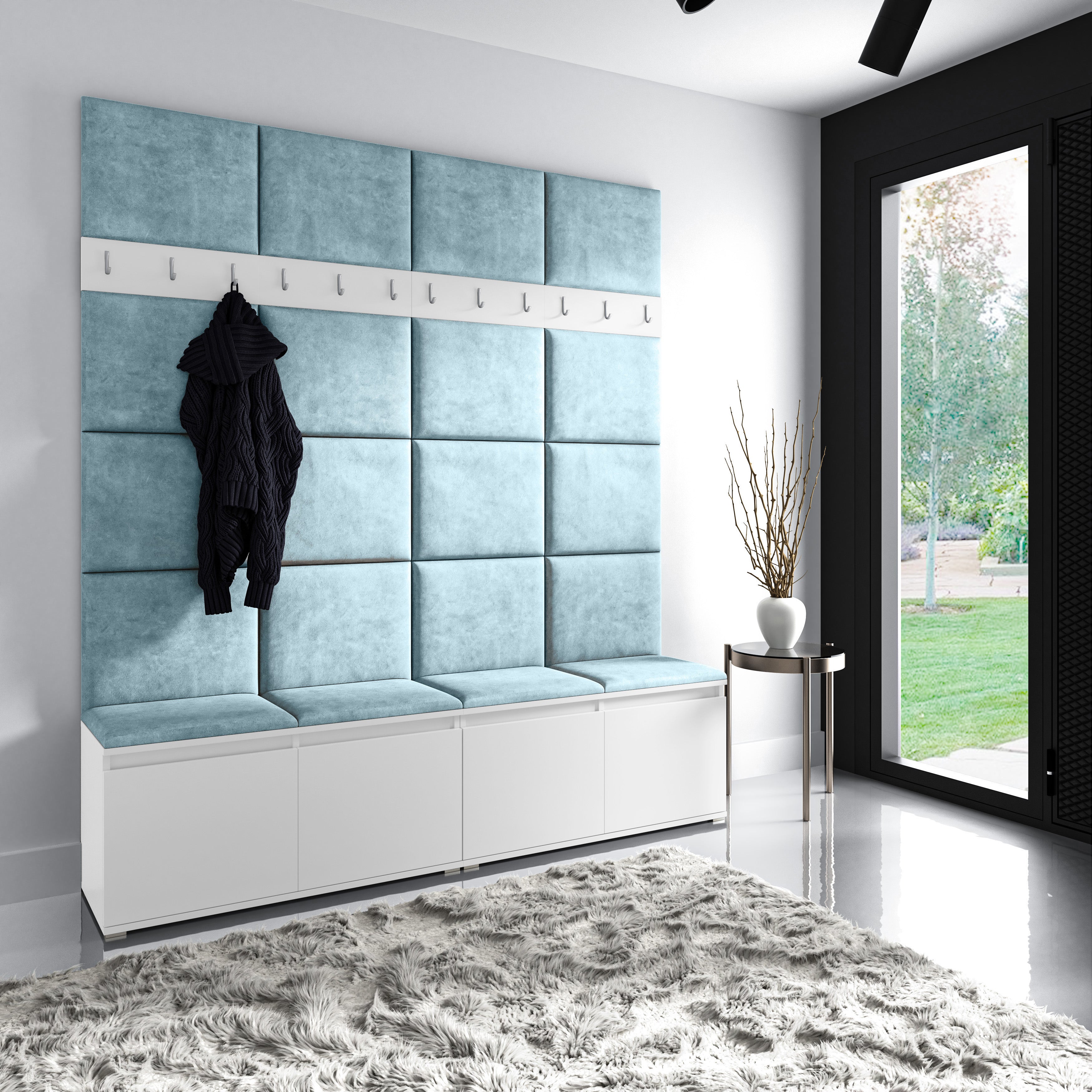 PK Emi 4 Hallway Wardrobe White - Upholstered Panels in Various Colours