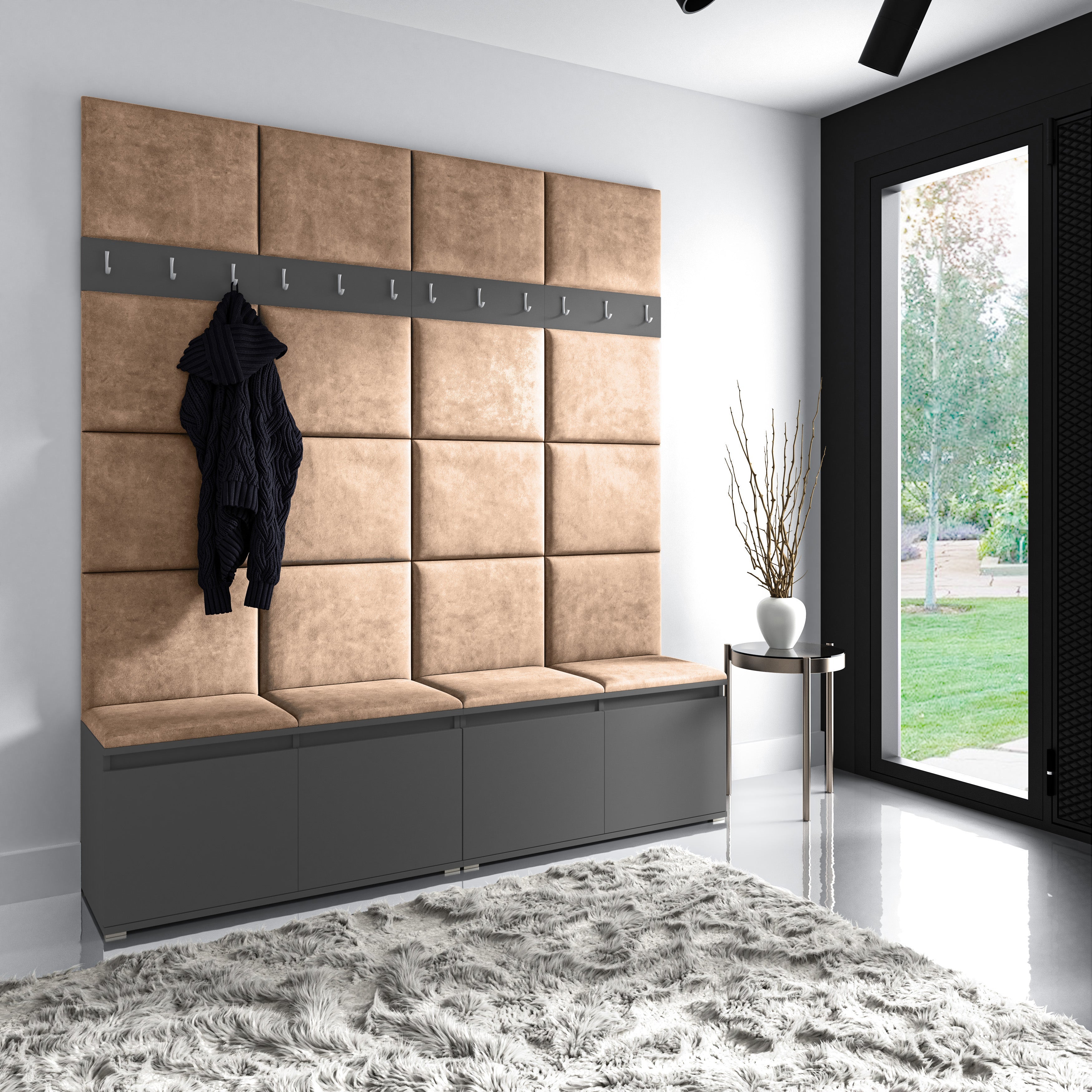 PK Emi 4 Flurgarderobe Graphit - Polsterpaneele in verschiedenen Farben