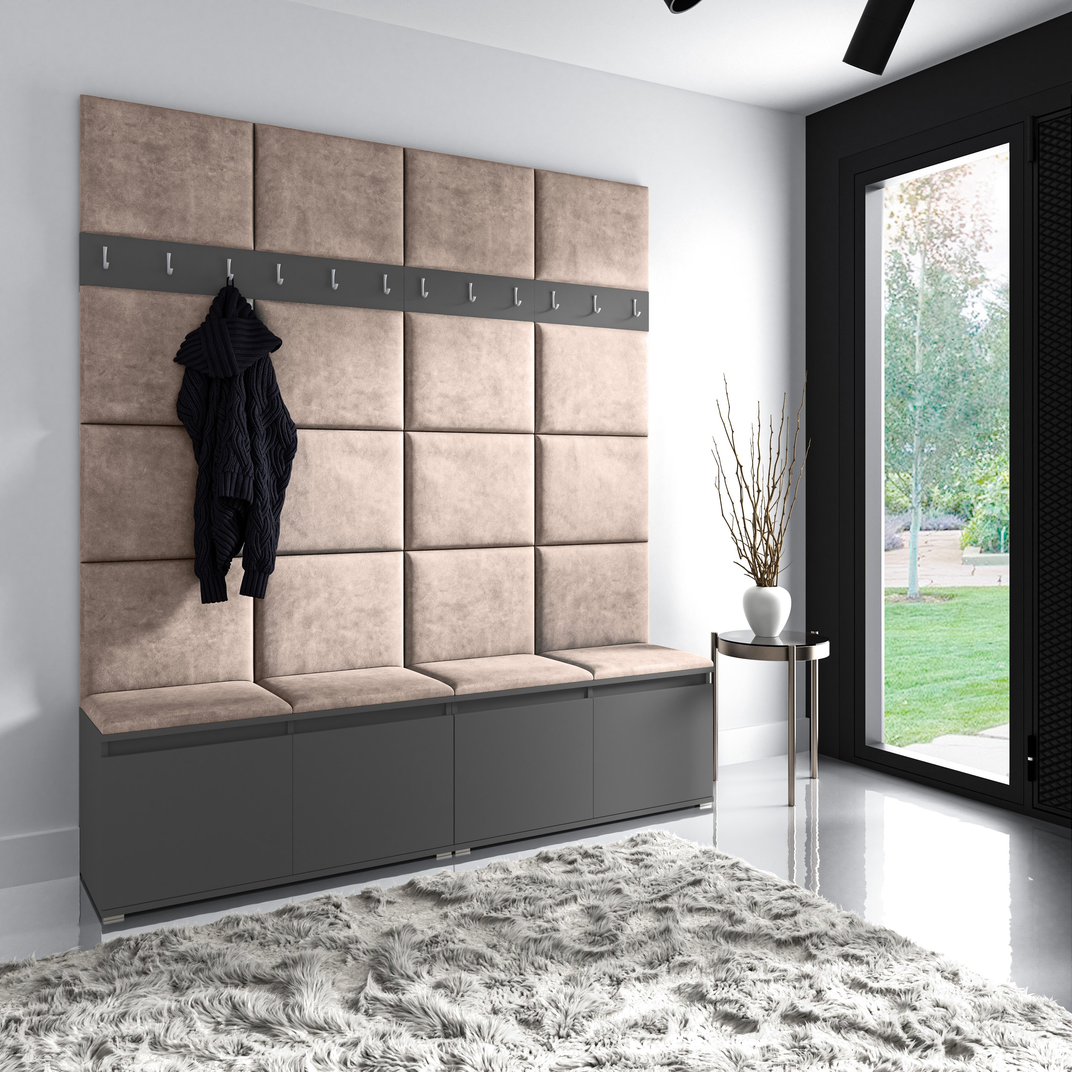 PK Emi 4 Flurgarderobe Graphit - Polsterpaneele in verschiedenen Farben
