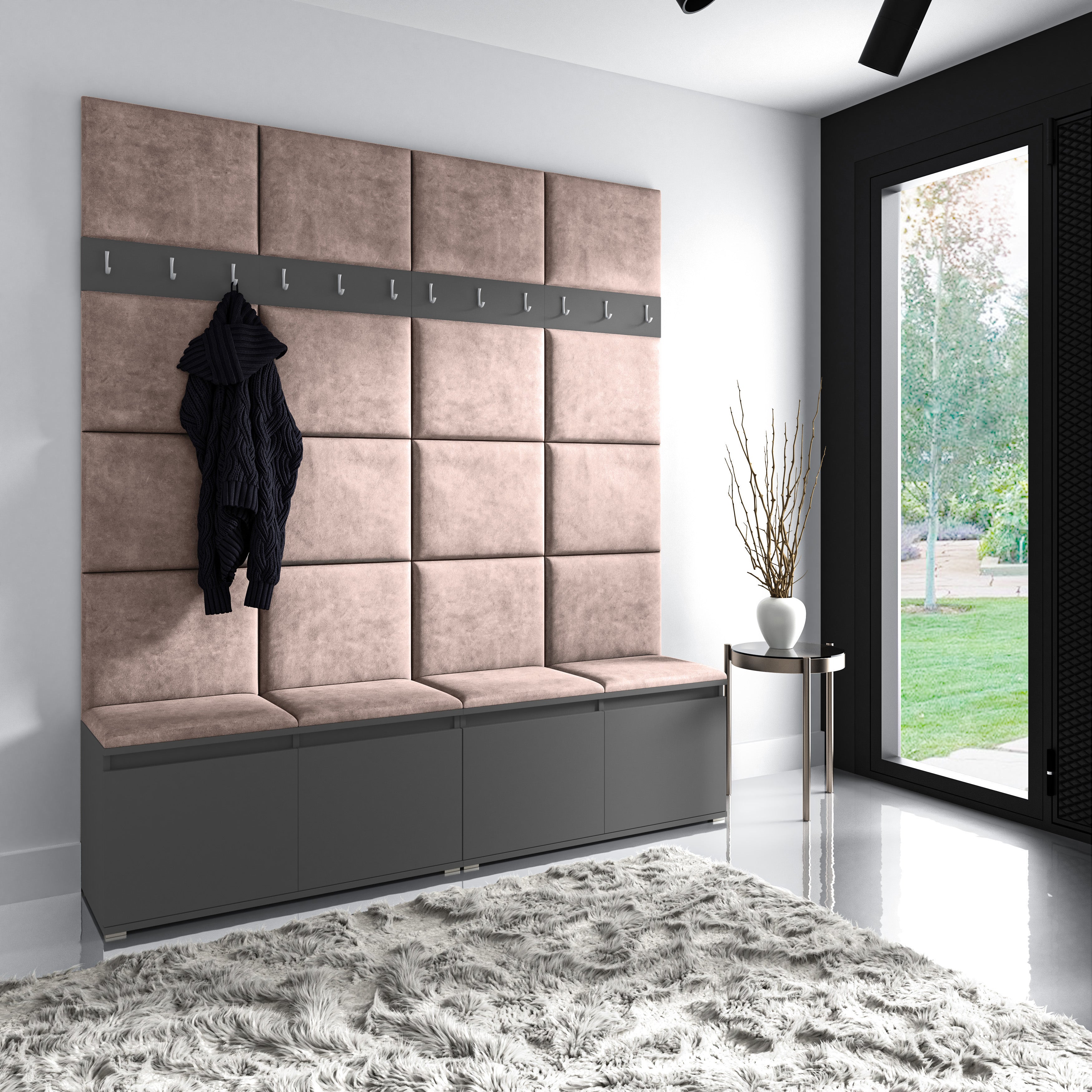 PK Emi 4 Flurgarderobe Graphit - Polsterpaneele in verschiedenen Farben