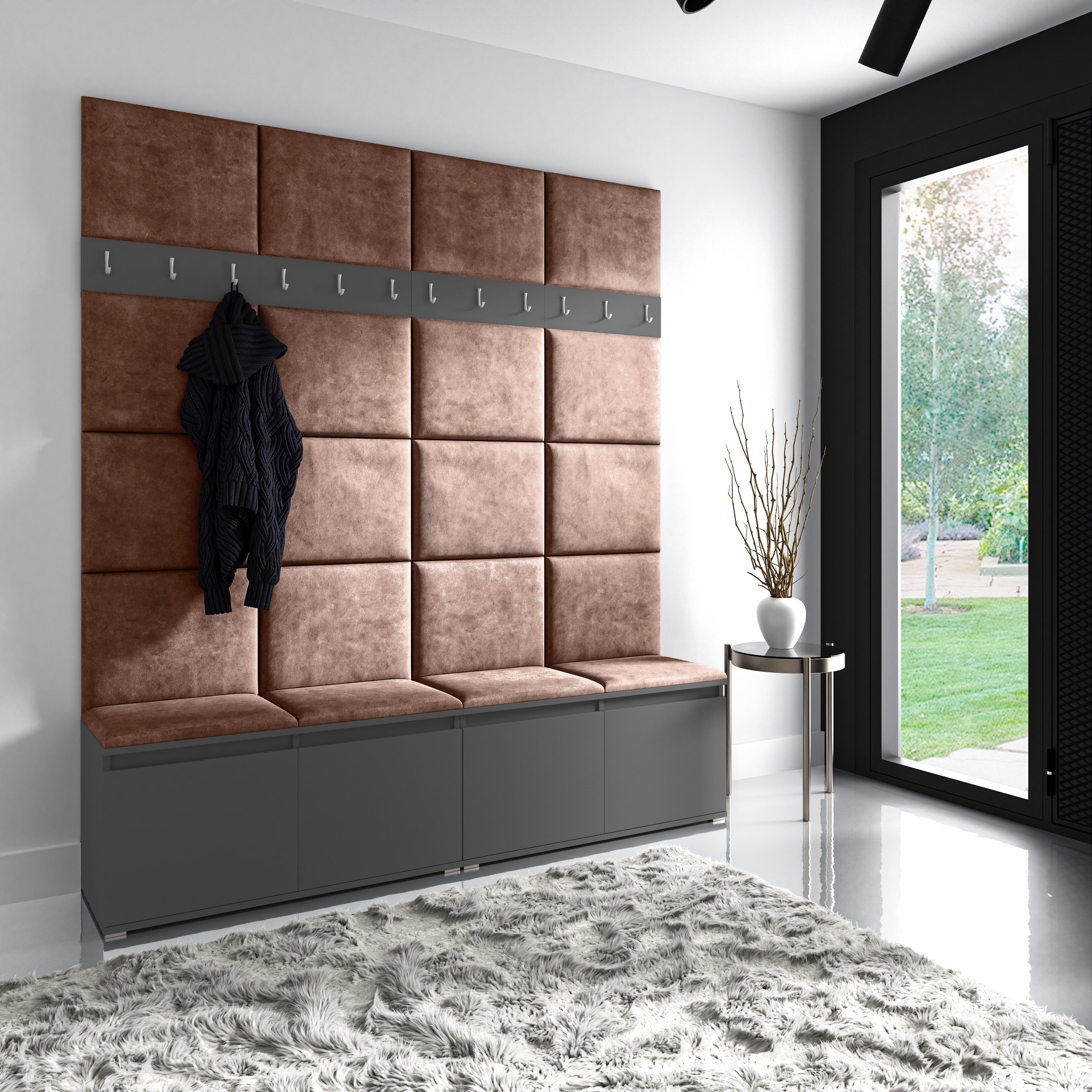 PK Emi 4 Flurgarderobe Graphit - Polsterpaneele in verschiedenen Farben