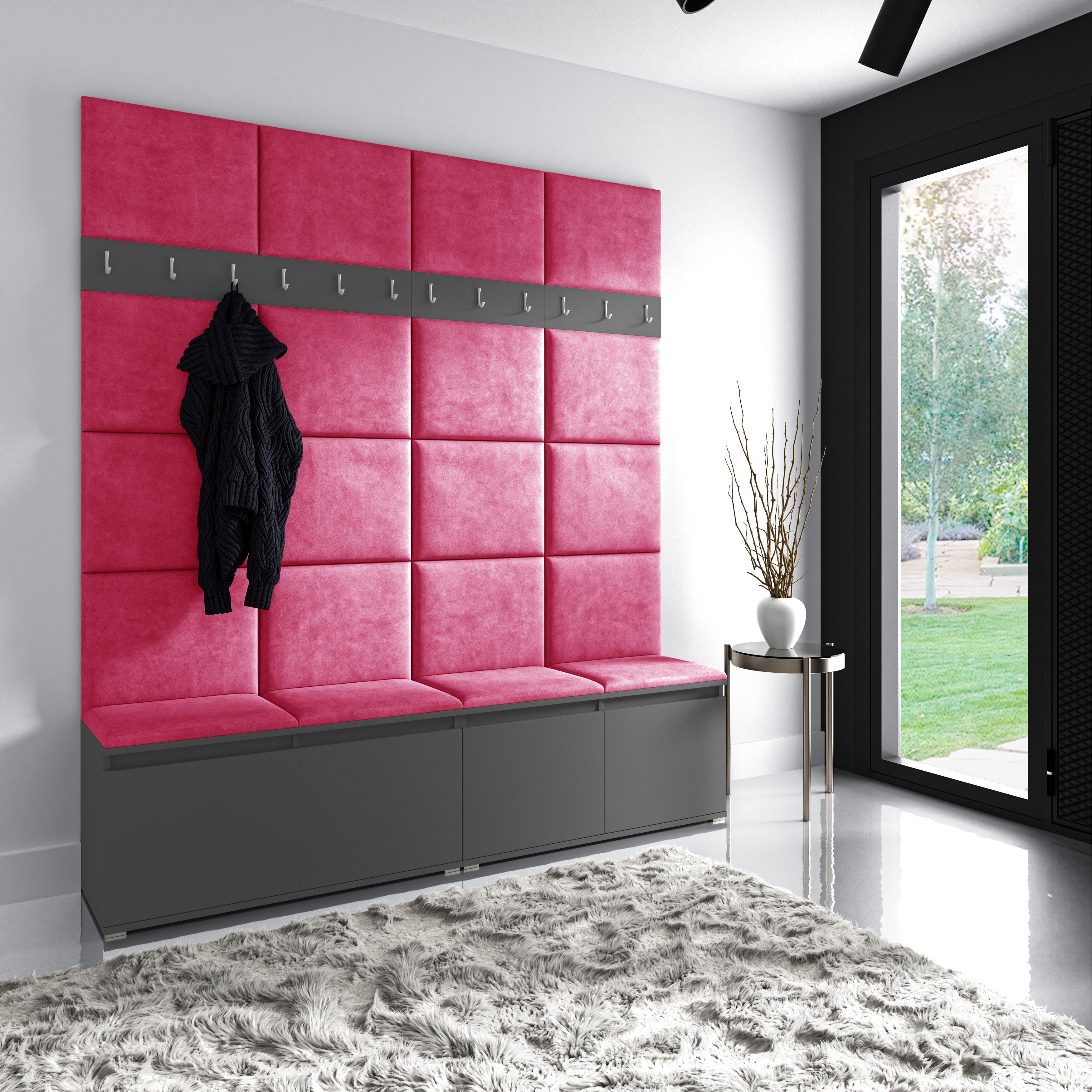 PK Emi 4 Flurgarderobe Graphit - Polsterpaneele in verschiedenen Farben