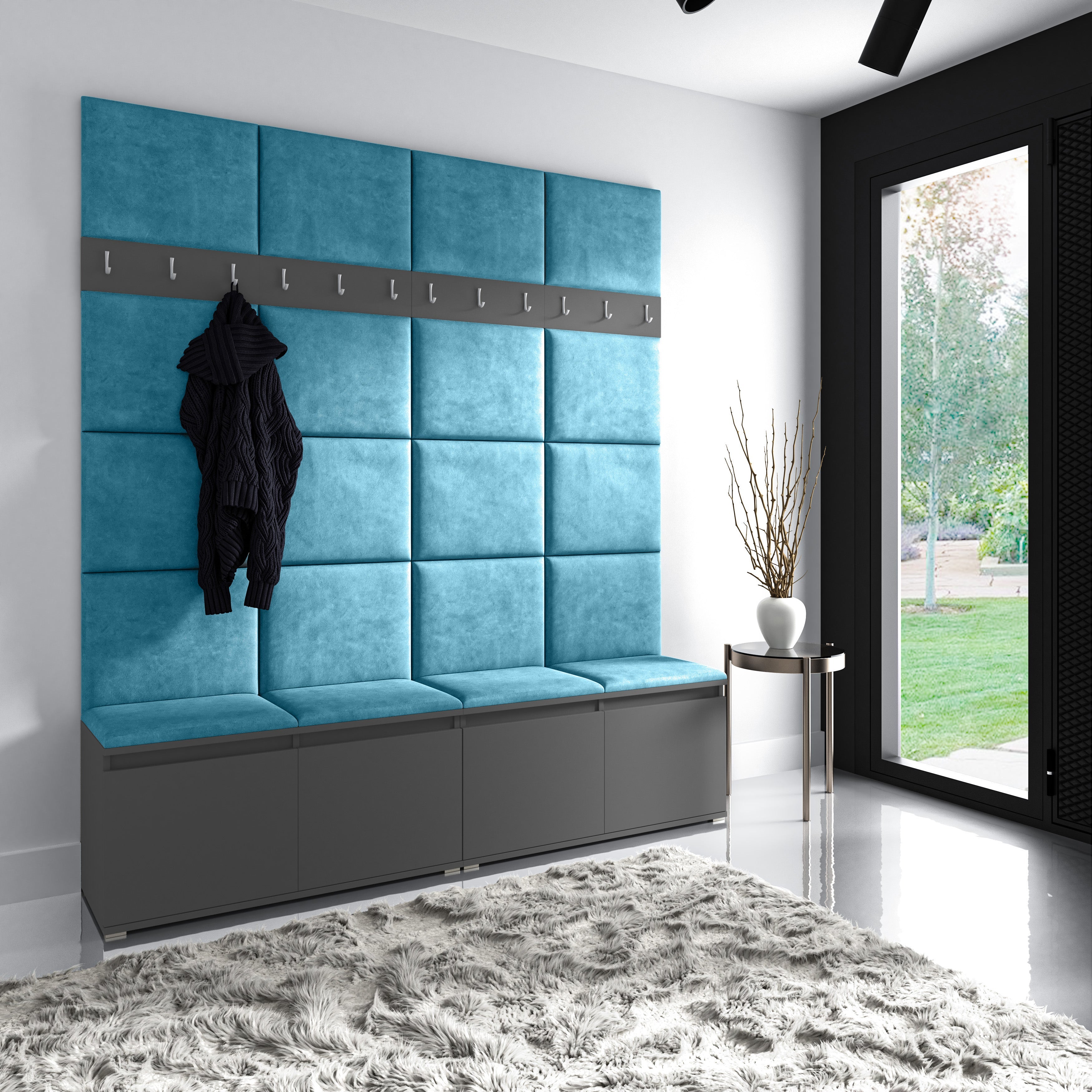 PK Emi 4 Flurgarderobe Graphit - Polsterpaneele in verschiedenen Farben