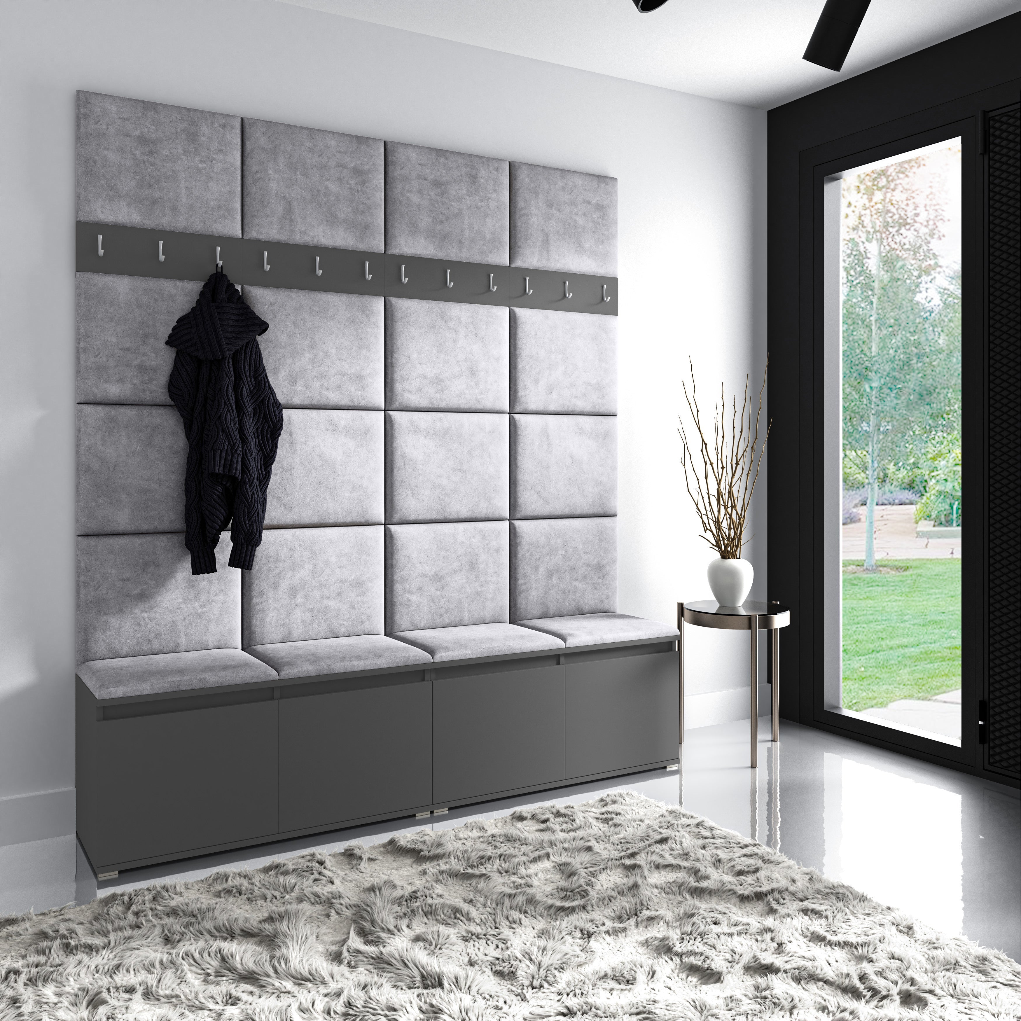 PK Emi 4 Flurgarderobe Graphit - Polsterpaneele in verschiedenen Farben