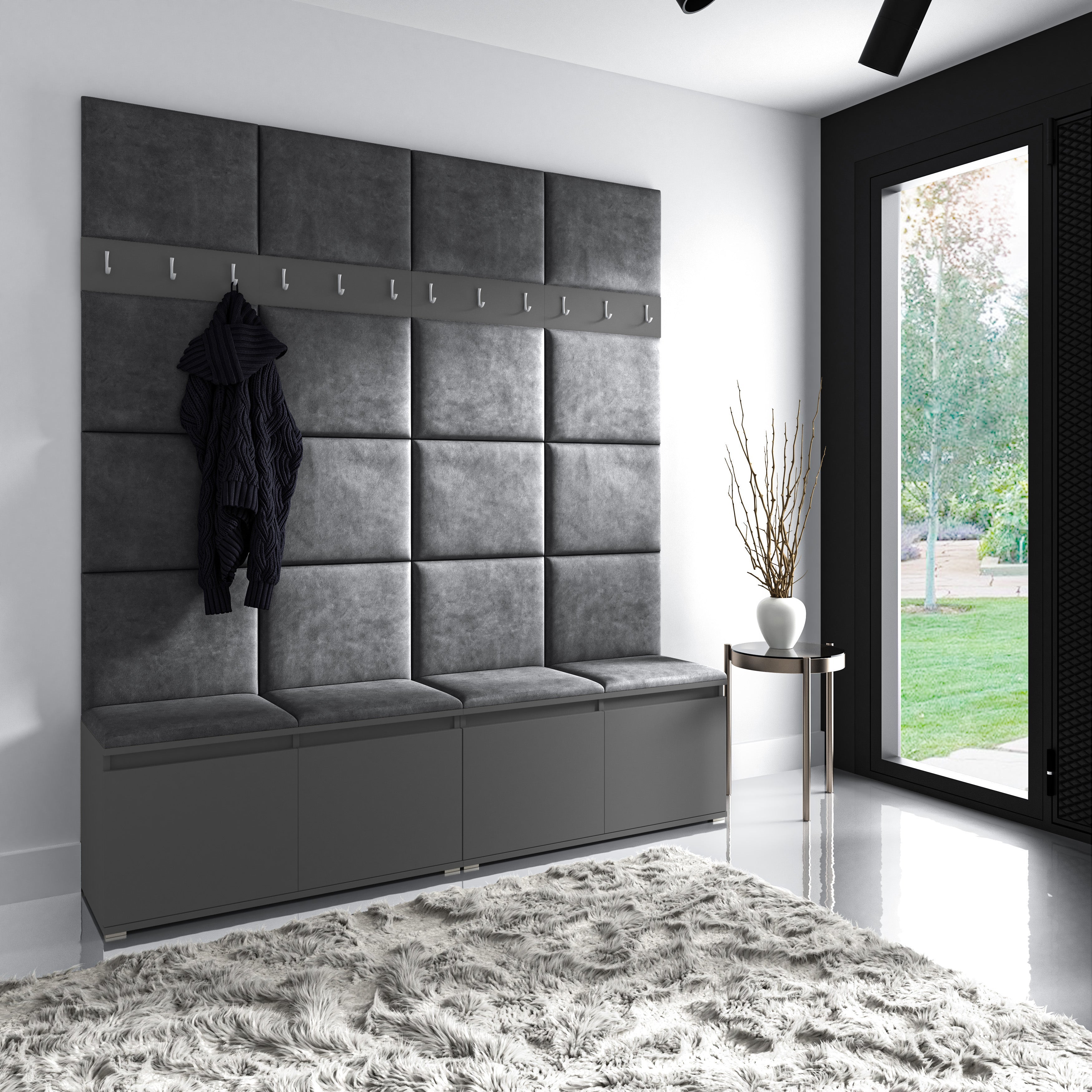 PK Emi 4 Flurgarderobe Graphit - Polsterpaneele in verschiedenen Farben