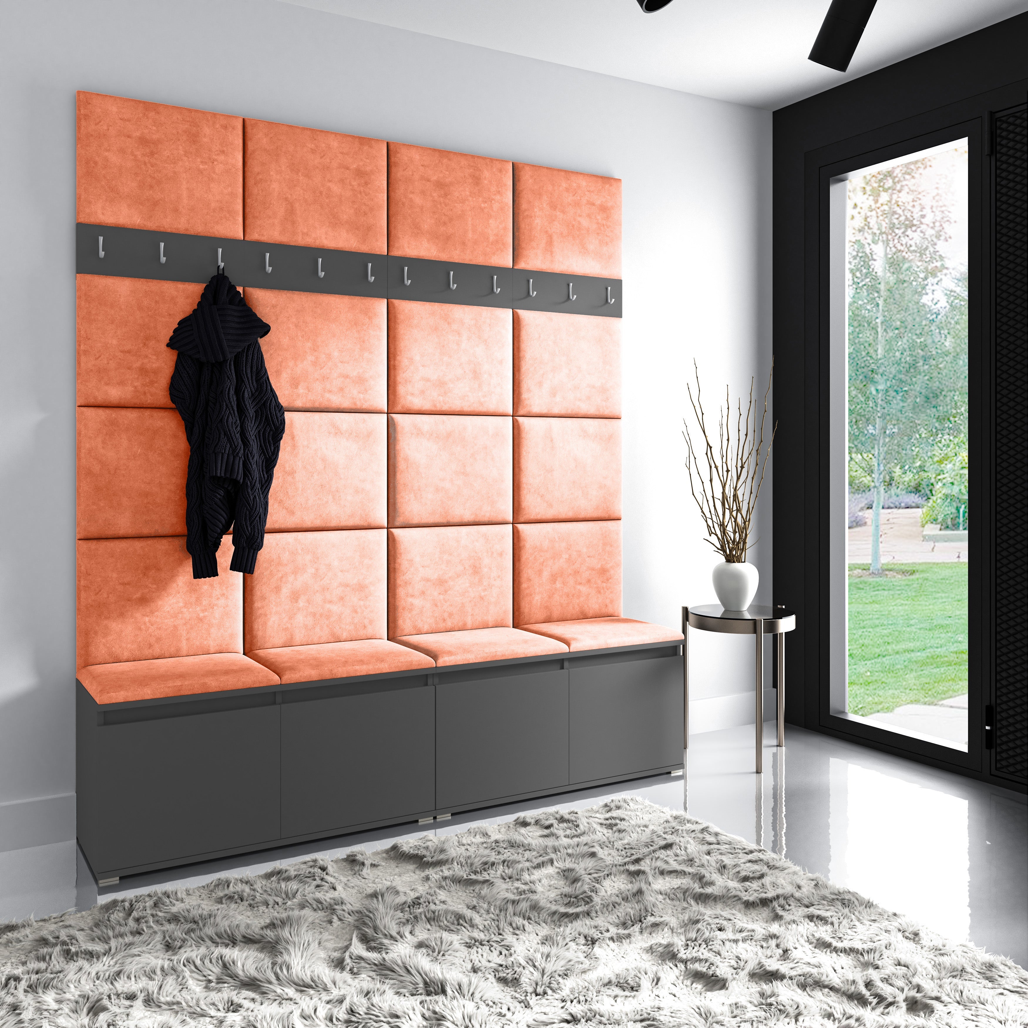 PK Emi 4 Flurgarderobe Graphit - Polsterpaneele in verschiedenen Farben