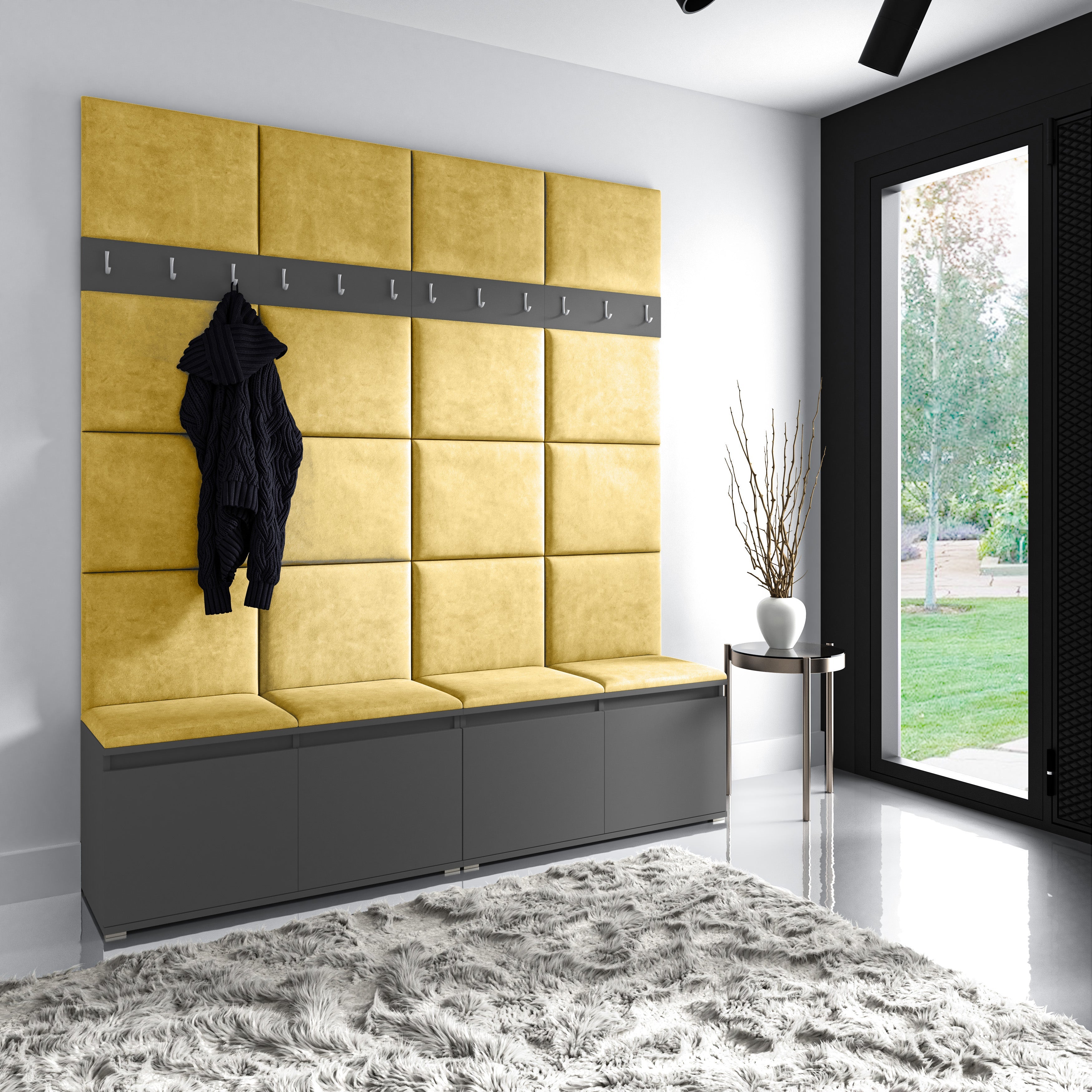 PK Emi 4 Flurgarderobe Graphit - Polsterpaneele in verschiedenen Farben
