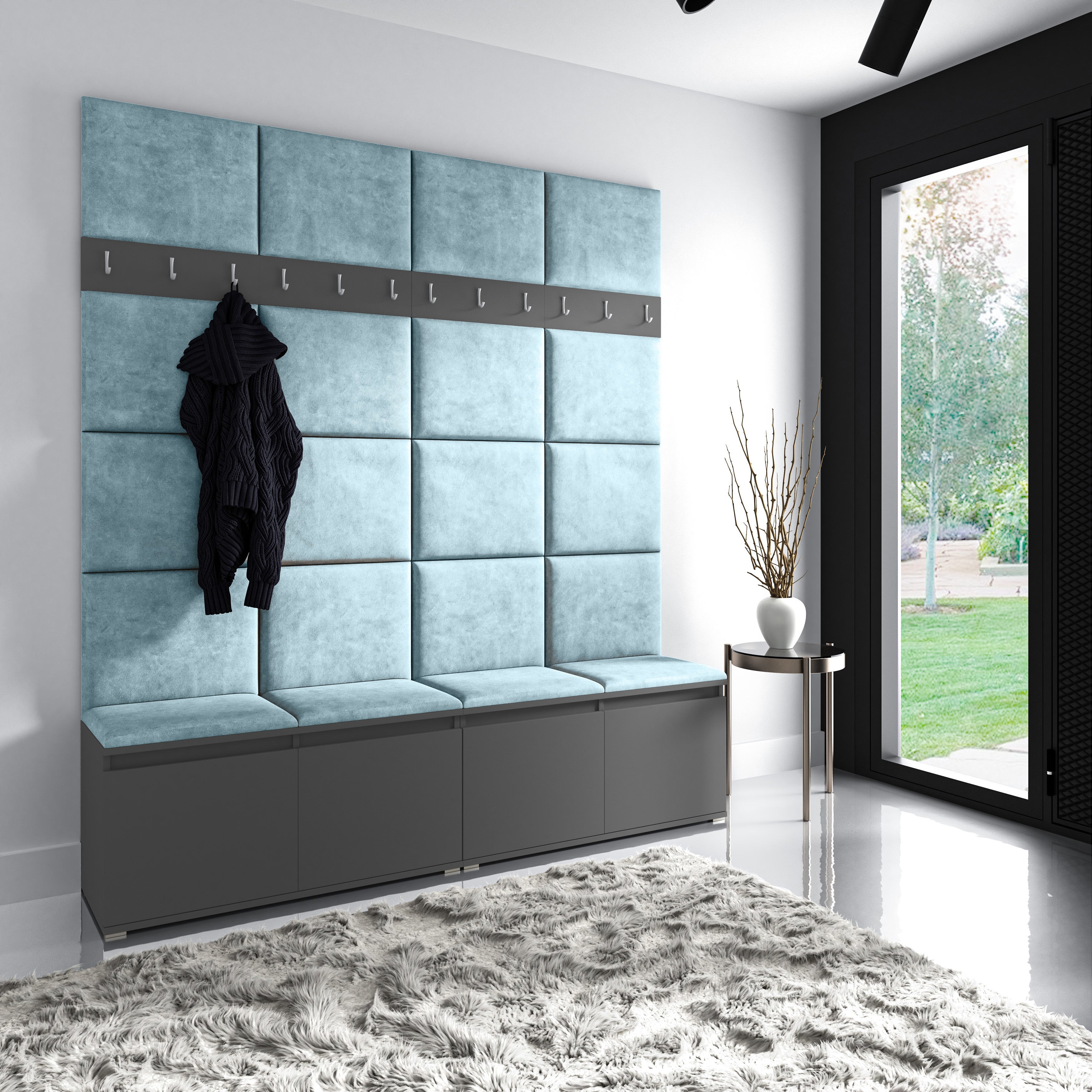 PK Emi 4 Flurgarderobe Graphit - Polsterpaneele in verschiedenen Farben