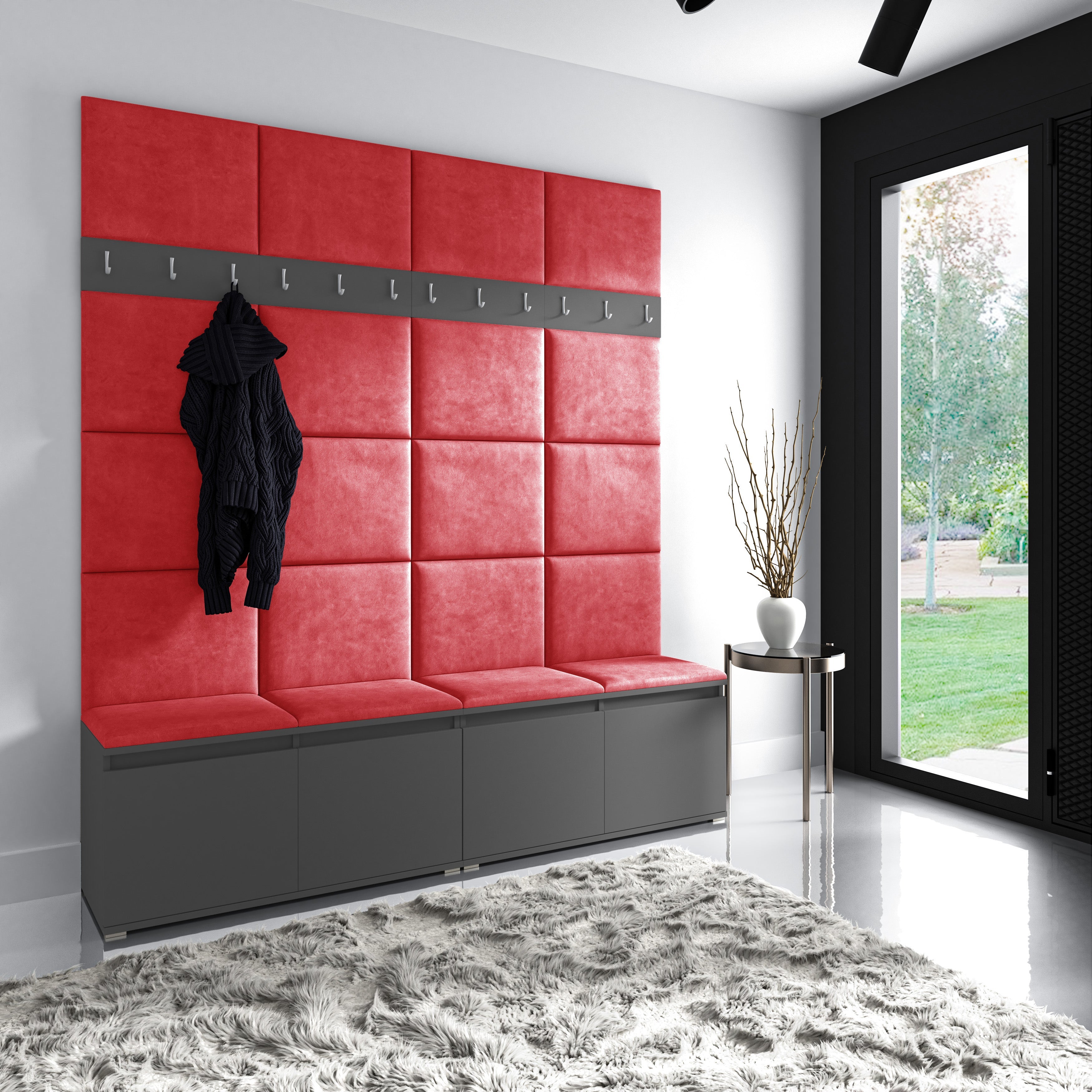 PK Emi 4 Flurgarderobe Graphit - Polsterpaneele in verschiedenen Farben