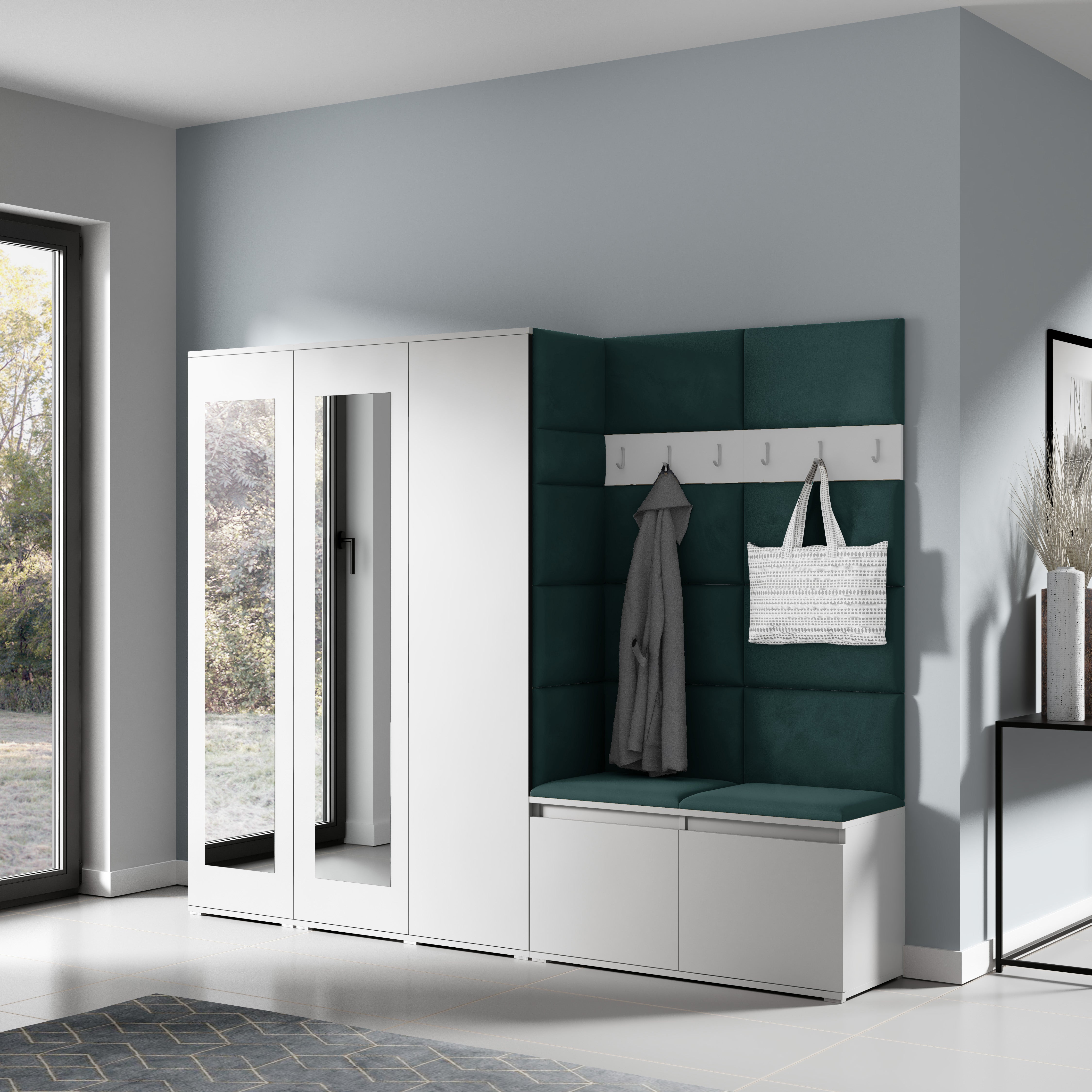 PK Emi 15 Flurgarderobe weiß - Polsterpaneele in verschiedenen Farben