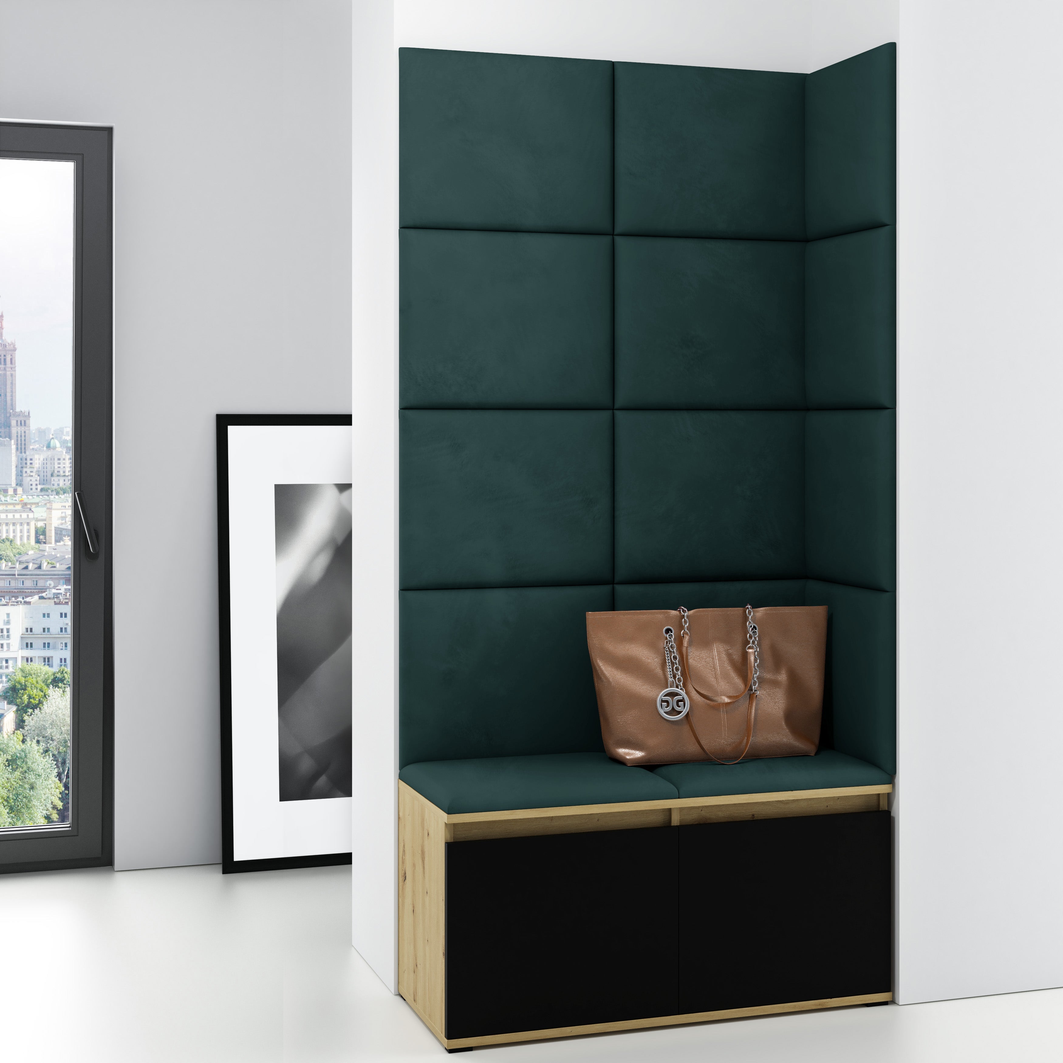 PK Emi 2 Hallway Wardrobe Artisan Oak/Black - Bottle Green