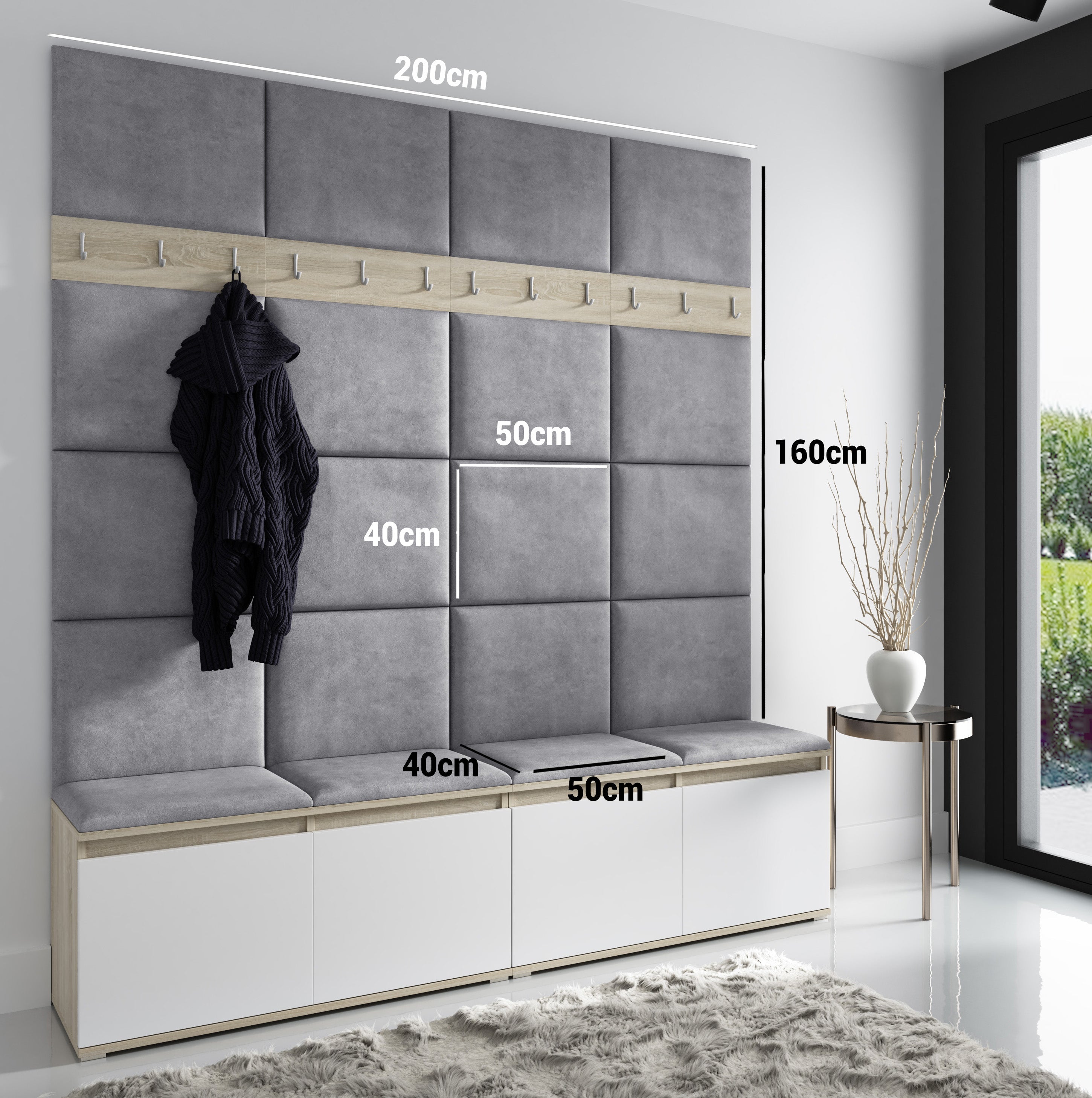 PK Emi 4 Flurgarderobe Graphit - Polsterpaneele in verschiedenen Farben