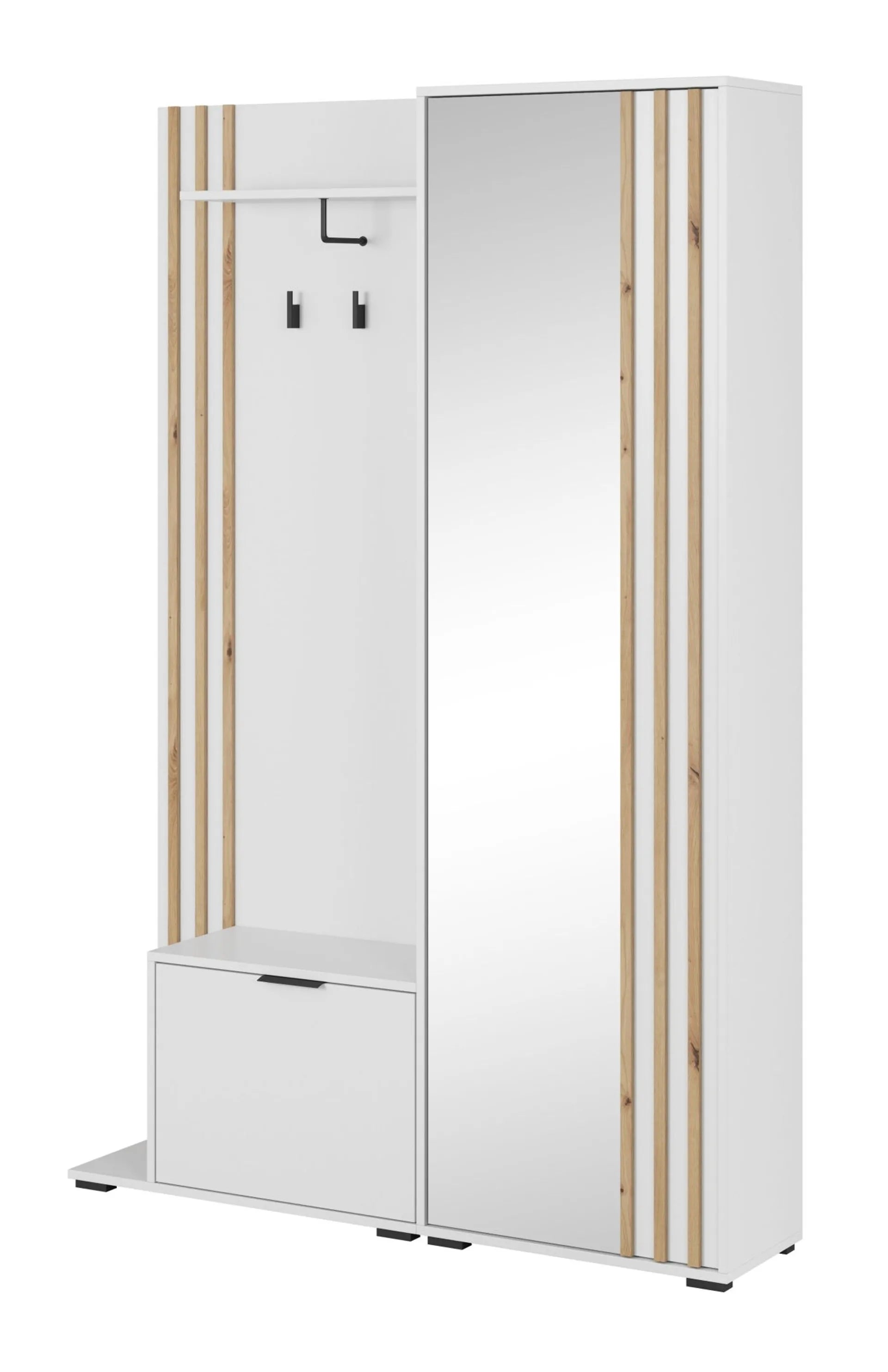 Nelly Flurgarderobe - Weiß / Artisan Lamellen / Spiegel