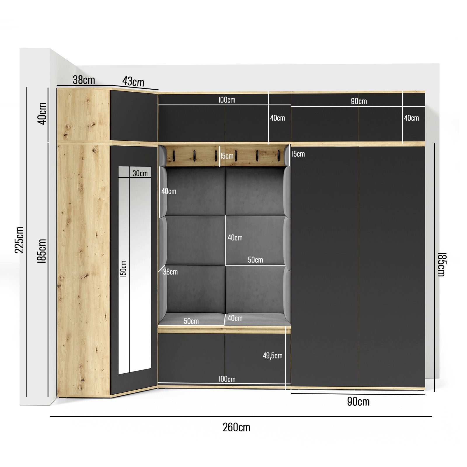 PK Emi 39 Hallway Wardrobe White - Upholstered Panels in Various Colours