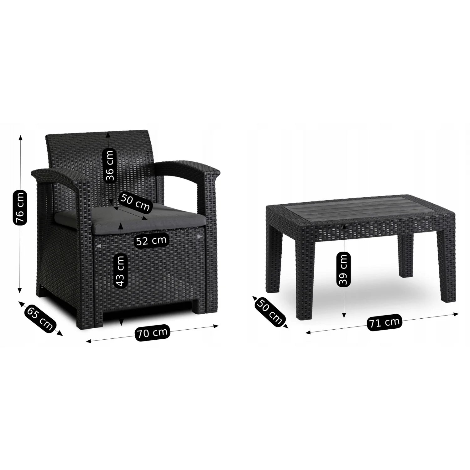 Elite BRANDON Gartenmöbel-Set – Schwarz/Dunkelgrau | Stilvolle &amp; komfortable Gartenlounge