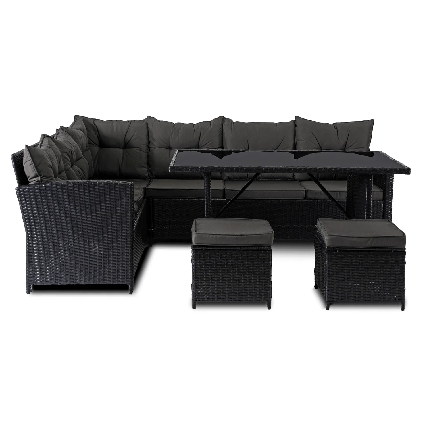 Elite DALLAS Gartenmöbel-Set Schwarz/Dunkelgrau - Luxuriöse Rattan-Gartenlounge