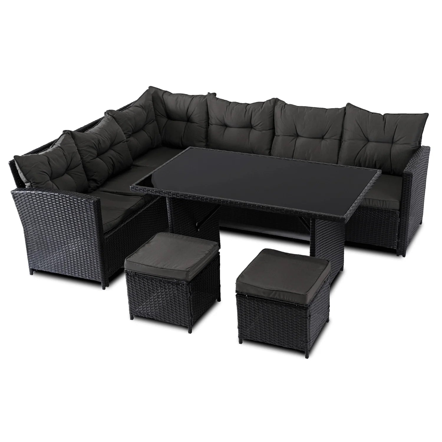 Elite DALLAS Gartenmöbel-Set Schwarz/Dunkelgrau - Luxuriöse Rattan-Gartenlounge
